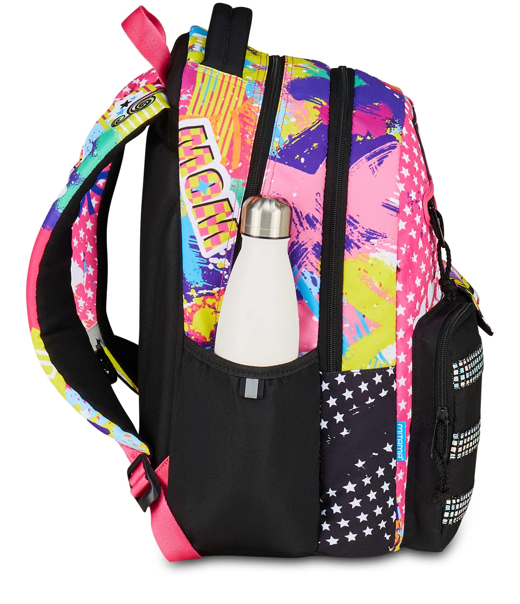 Mitama Zaino New Plus MUSIC STICKER, Rosa, Zaino Scuola Elementare, 30 L, Super Capiente, Ergonomico, Robusto, per Bambina