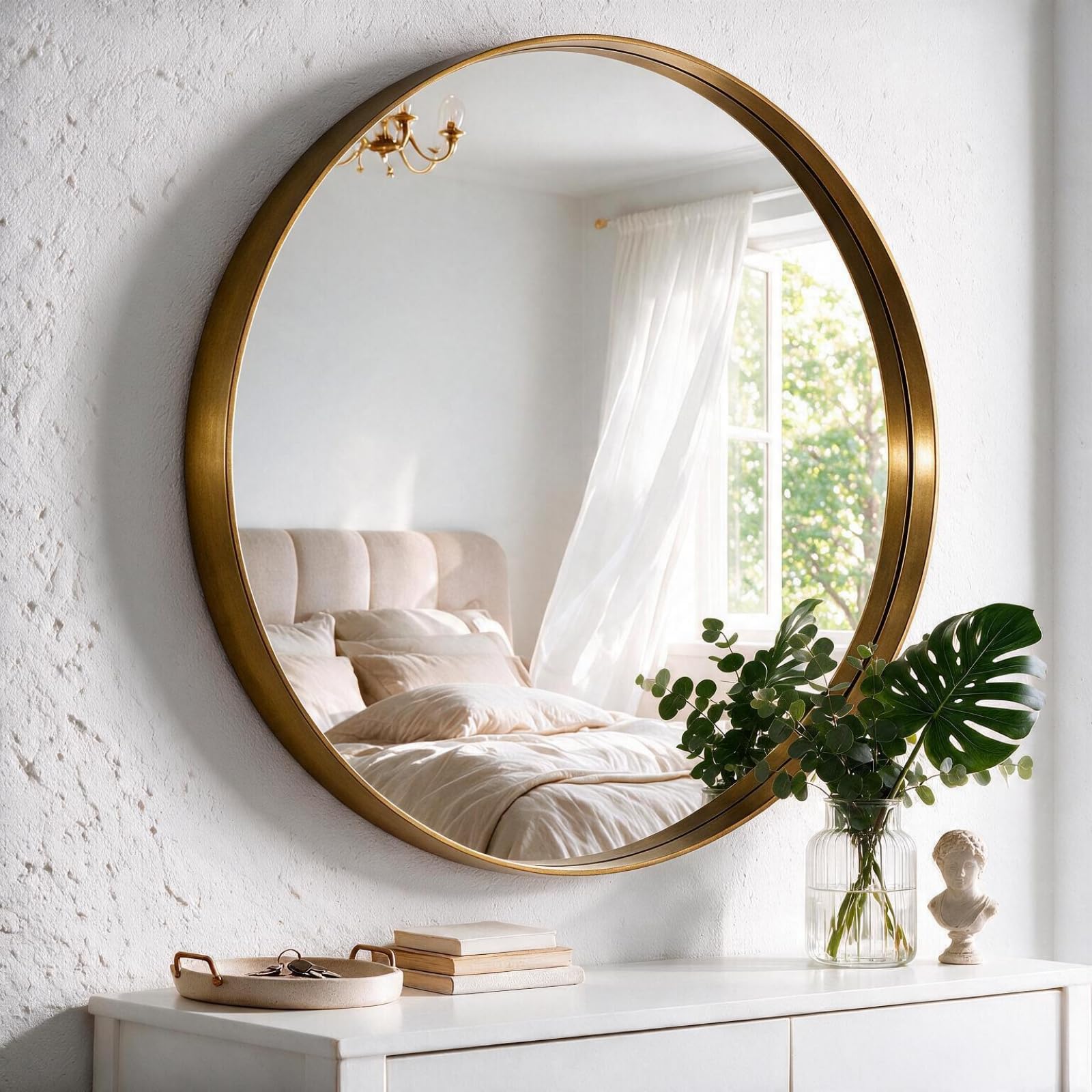 Sweetcrispy Round Wall Mirror 28 Inch, Bathroom Wall Circle Mirror