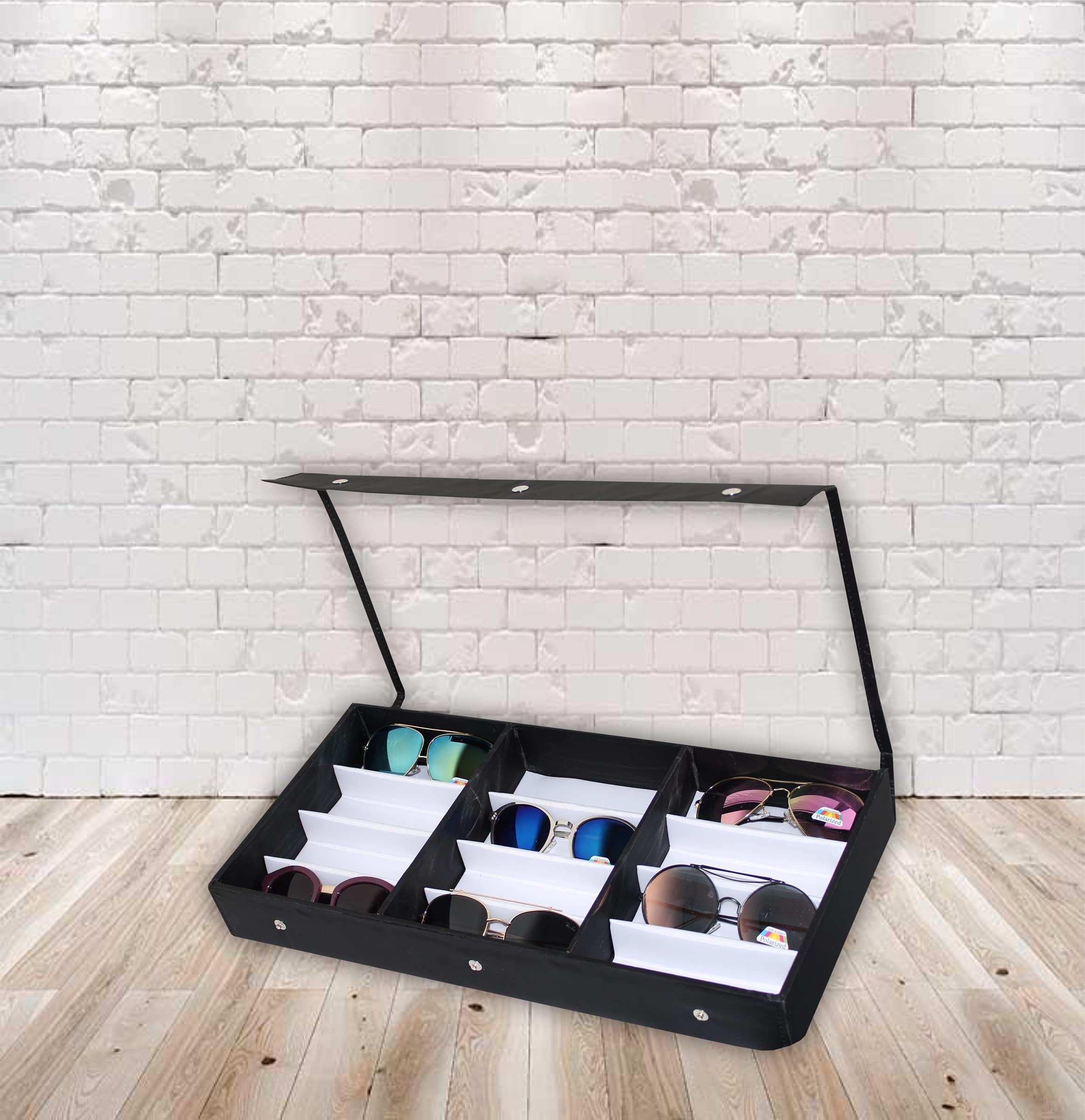 Proniks Unisex Sunglass/Eyewear/goggles Box Case Cover Zipper 12pcs compartment Storage organizer - Made in India (Clear Black)