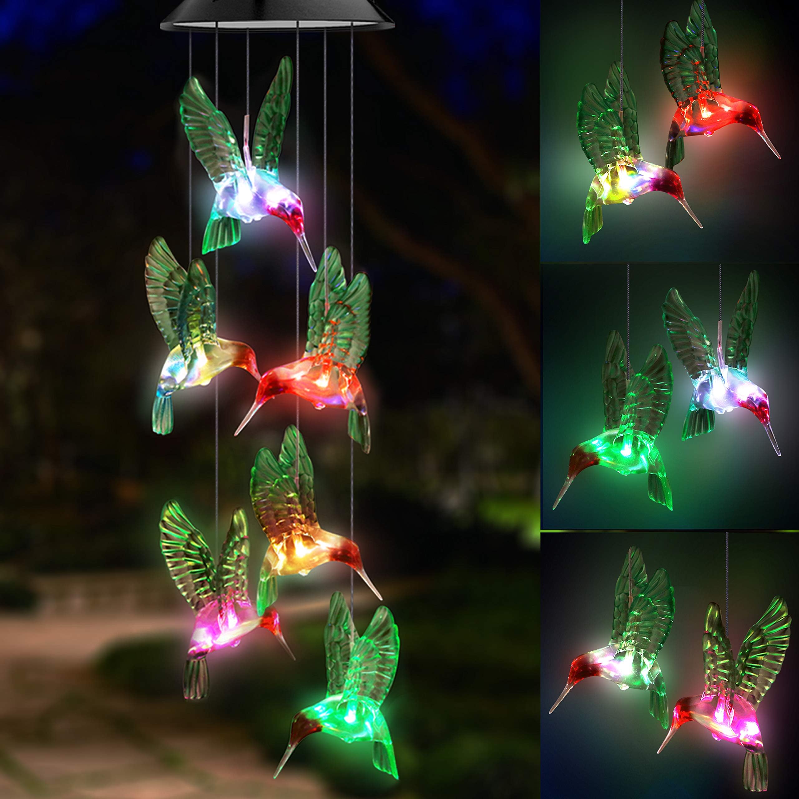  Wind Chime Light with Solar Hummingbird for Garden