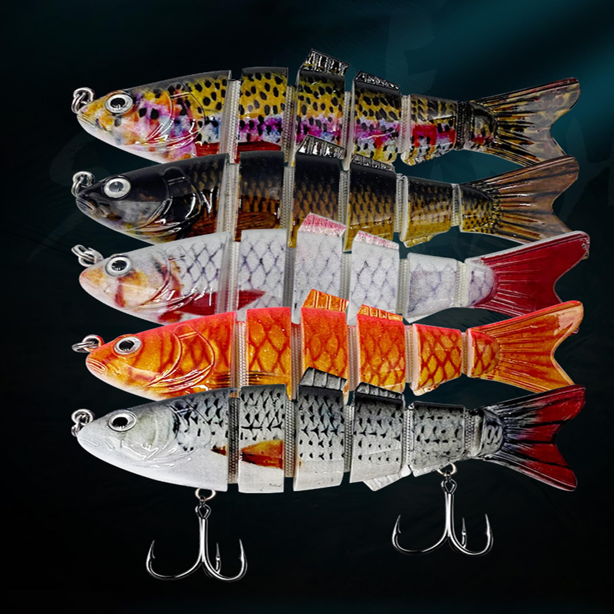 YUEMING 4 Piezas Señuelo Pesca Artificial Duro, 10 cm 13 g Wobbler Flotante Swimbait Siluros Bass Lubina Señuelo para Pesca Spinning con 2 Triángulo Ganchos 3D Ojos