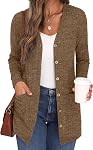 GRECERELLE Cardigan for Women Open Front Button Down Ribbed Knit Lightweight Ladies Sweater Outerwear with Pockets