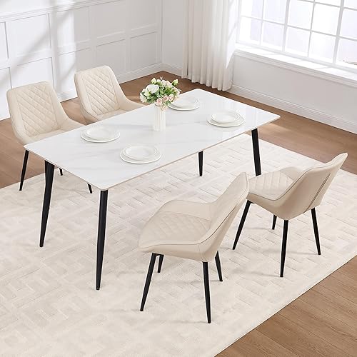 Miniatura 2 de Juego de 4 sillas de comedor, modernas sillas de comedor con cojines gruesos, sillas tapizadas de piel sintética para cocina, comedor con patas
