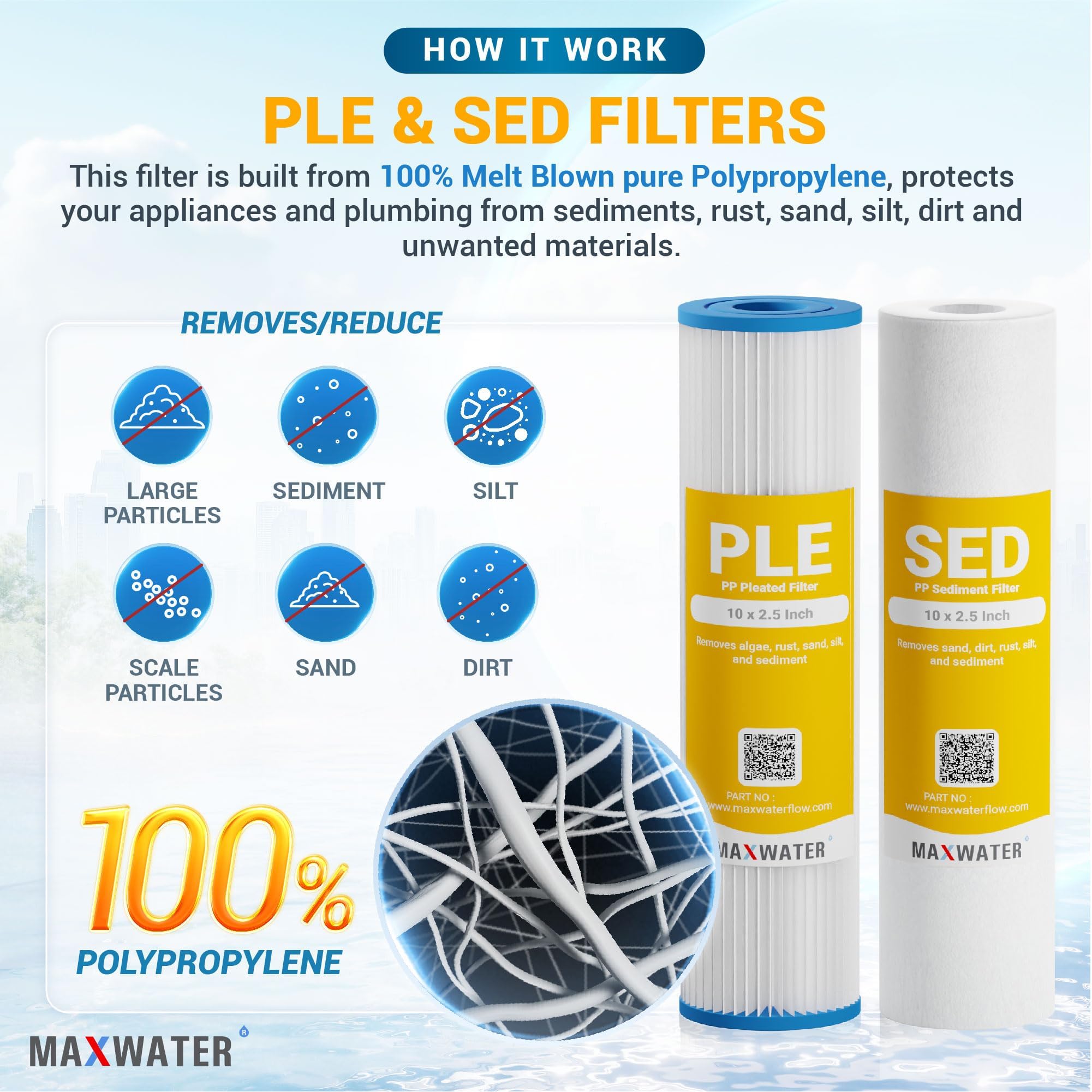 MAX Water - Filtro de Agua para Toda la casa (Plisado, sedimento y GAC)