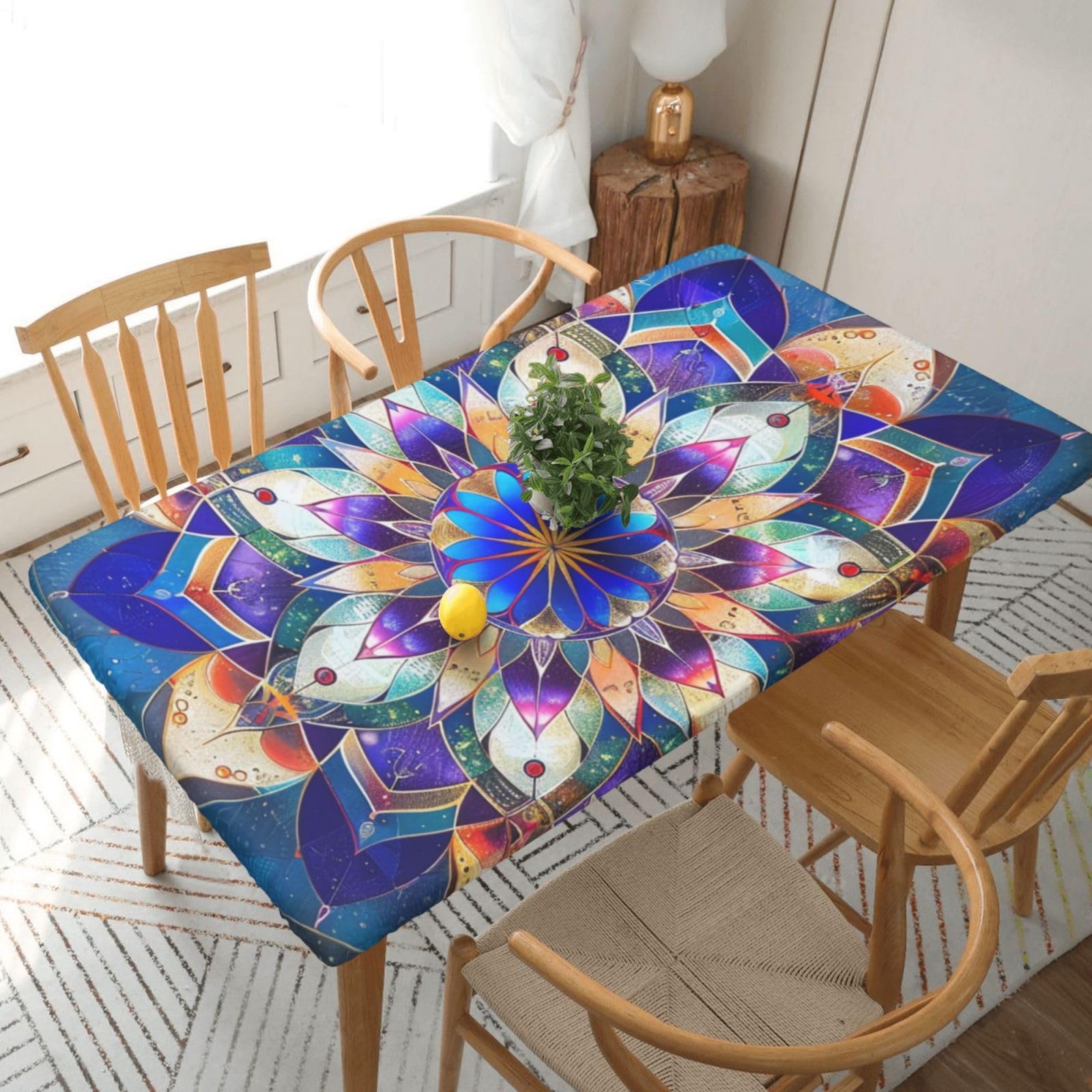 WPKJU Rectangle Mandala Printed Tablecloths 5ft Rectangular Table Covers Washable Polyester Decorative Table Cloth for Dining Table Picnic Wedding
