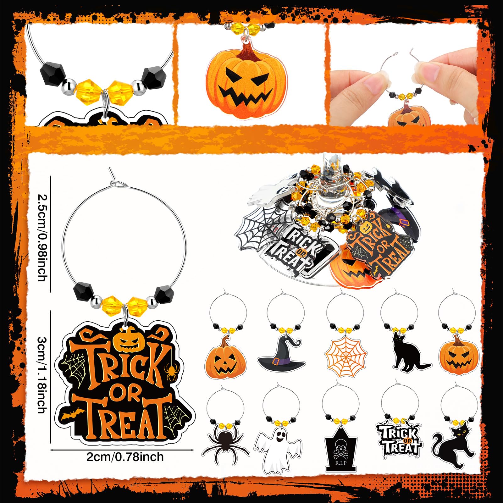 Vercraft 36 Thanksgiving Fall Wine Charms Glass Drink Charms Pumpkin Turkey Maple Leaf Glass Label Bulk for Thanksgiving Party Supplies(Halloween)