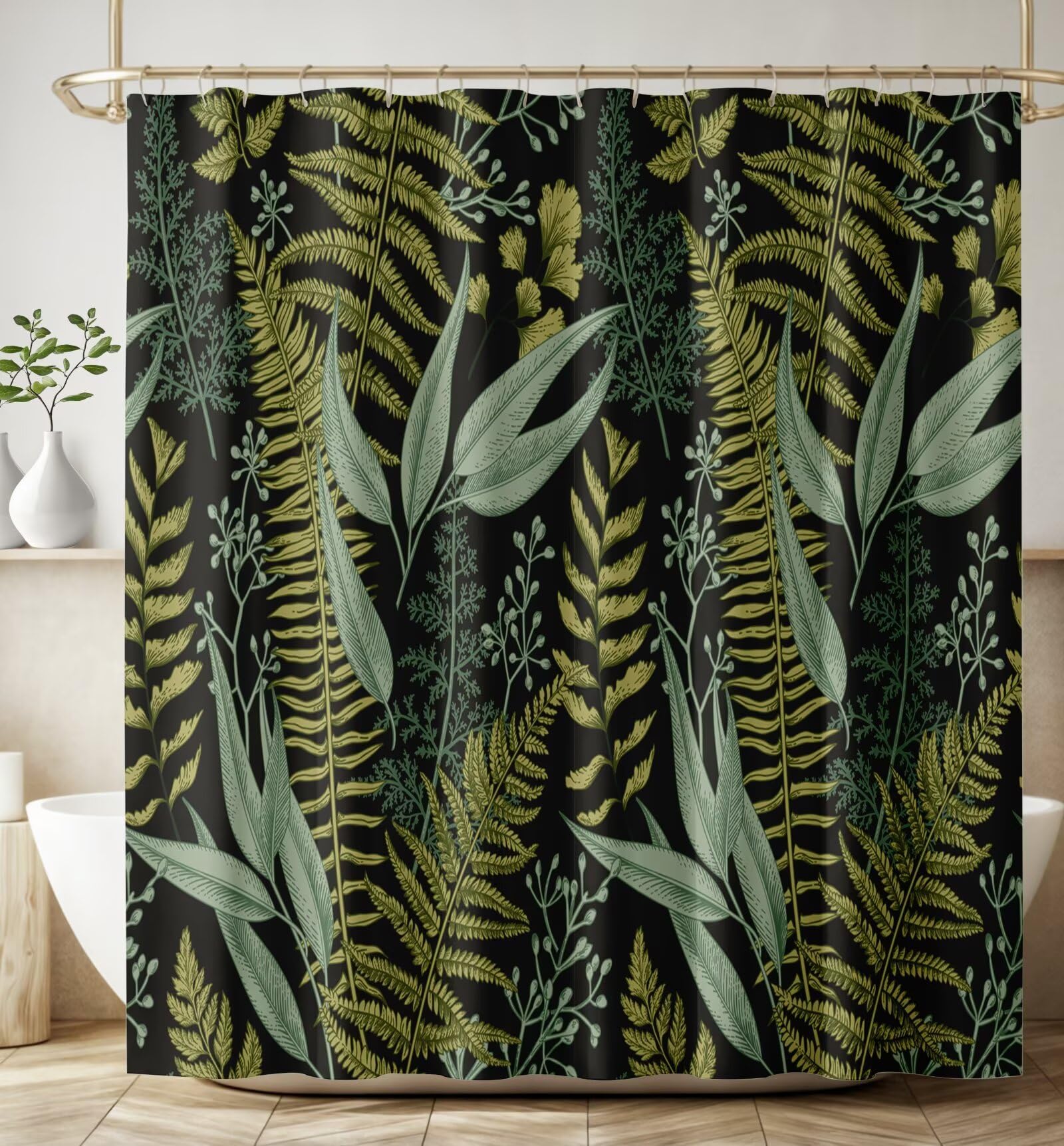 JADERYS Leaves Shower Curtain Vintage Country Rustic Green Leaves Natural Botanical Aesthetic Art Print Waterproof Bath Curtain for Bathroom Decor