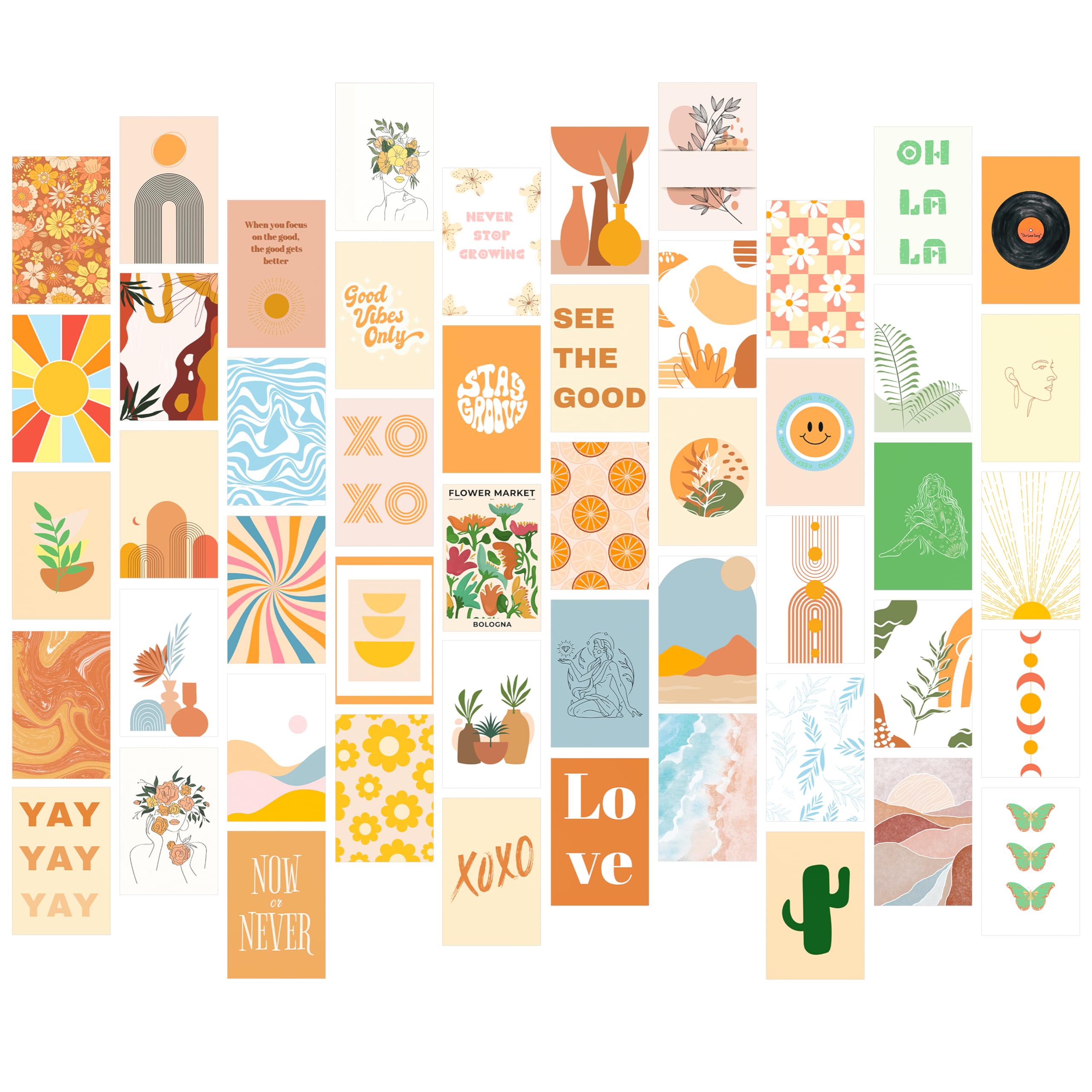 Paper9store Pack Of 50 Aesthetic Wall Collage Kit - 4?6 Inches Self Adhesive Wall Posters For Bedroom, Living Room, Office A6 Size (Pastel boho)