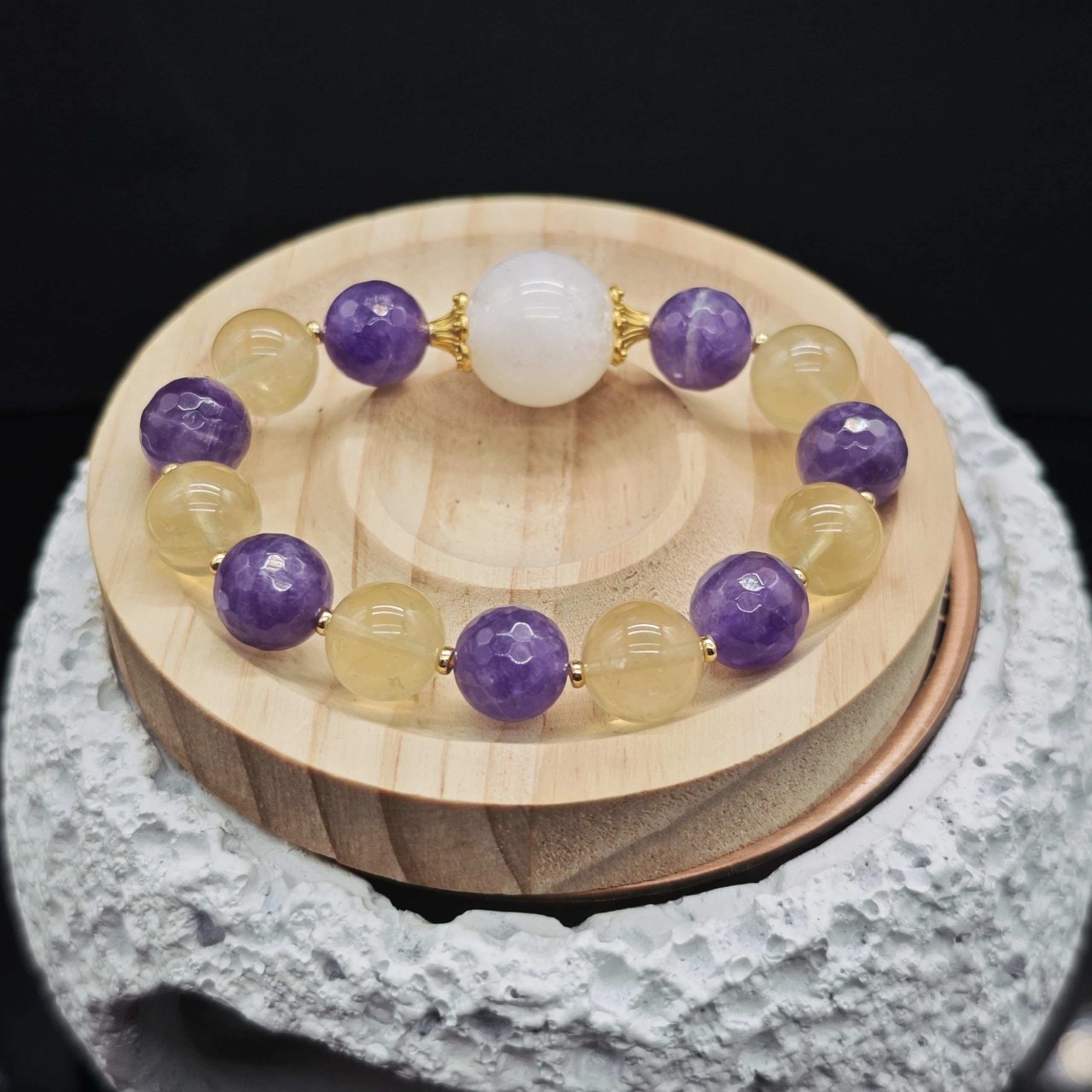 Bracciale Ametista Bracciale in Cristallo Naturale di Ametista Fatto A Mano - Pietra Elastica per Donne, Uomini, Meditazione, Yoga, Compleanno, FESTIVITÀ