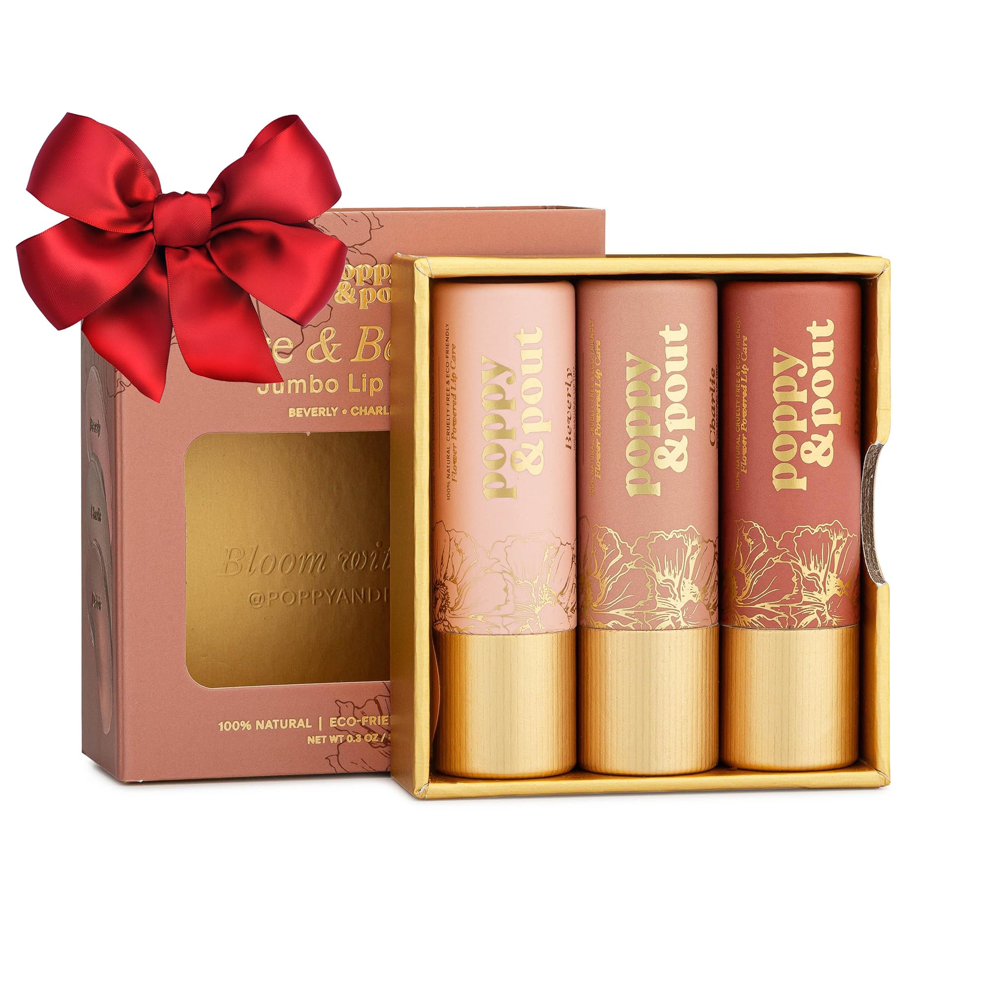 Poppy & Pout All Natural Lip Tints, Sustainable Cardboard Tubes, Hand-filled, Beeswax, Vitamin E, Coconut Oil, Cruelty Free (Bare & Beautiful Trio)