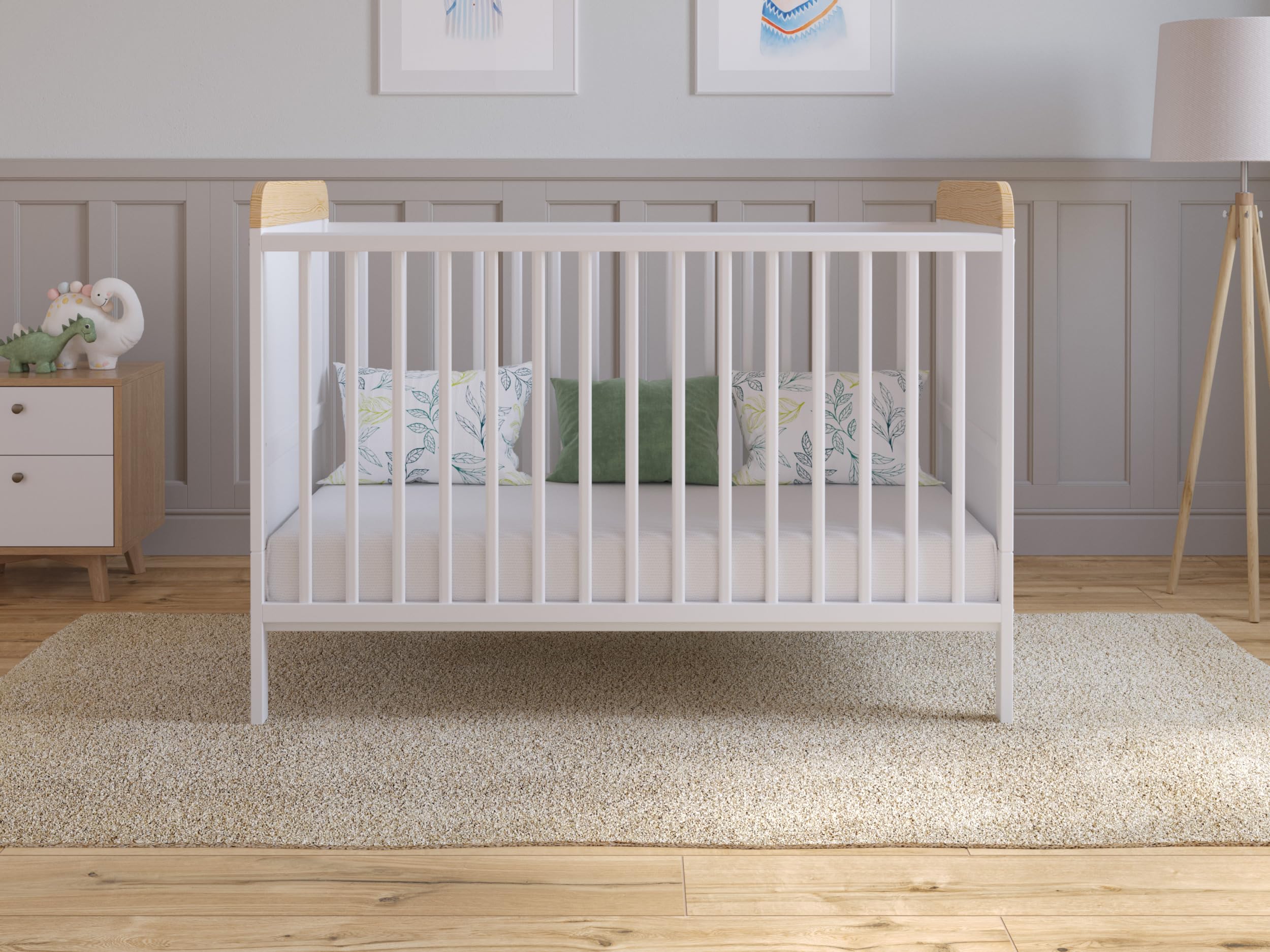 Love For Sleep Culla Neonato Con Materasso 120x60 cm Bianco-Pino, Lettino Neonato Legno Completo - Lettino Bambino 0-3 Anni, Culla Lettino Neonato Trasformabile