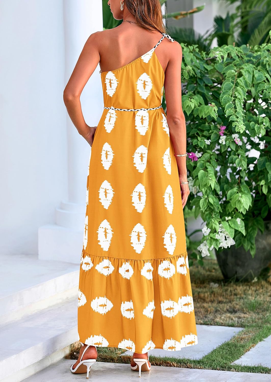 PRETTYGARDEN Women's 2026 Summer One Shoulder Maxi Dress Printed Flowy Boho Long Sundresses Spring Beach Vacation Clothes - Image 2