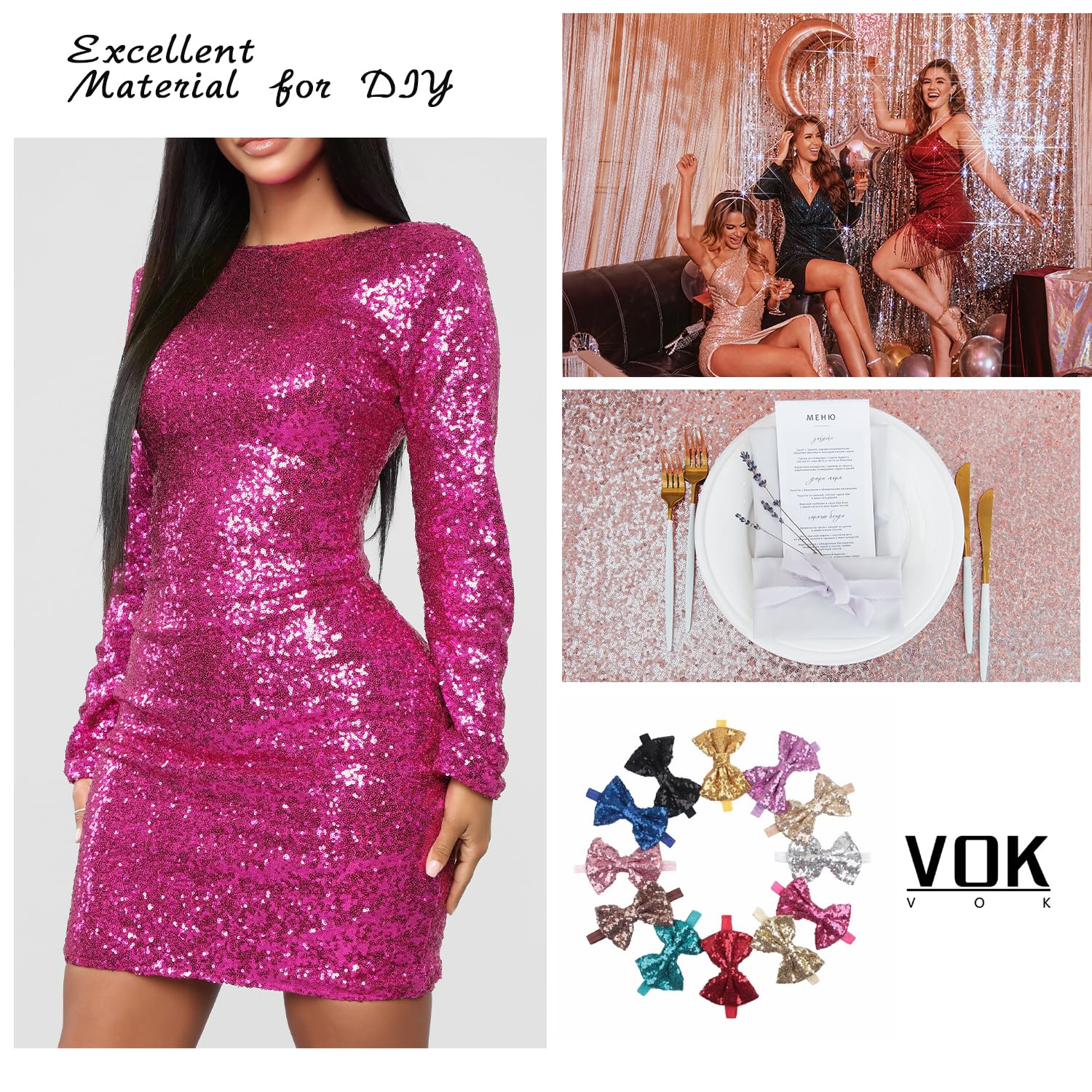 glitter fabric for dresses VOK Sequin by The Yard, Fabric Women Dresses, Bridal Party, Wedding Decorations, Sewing, DIY Handmade (1 yd, Fuchsia) Color:Mink lessthan3 home decor White Maxi Dresses -