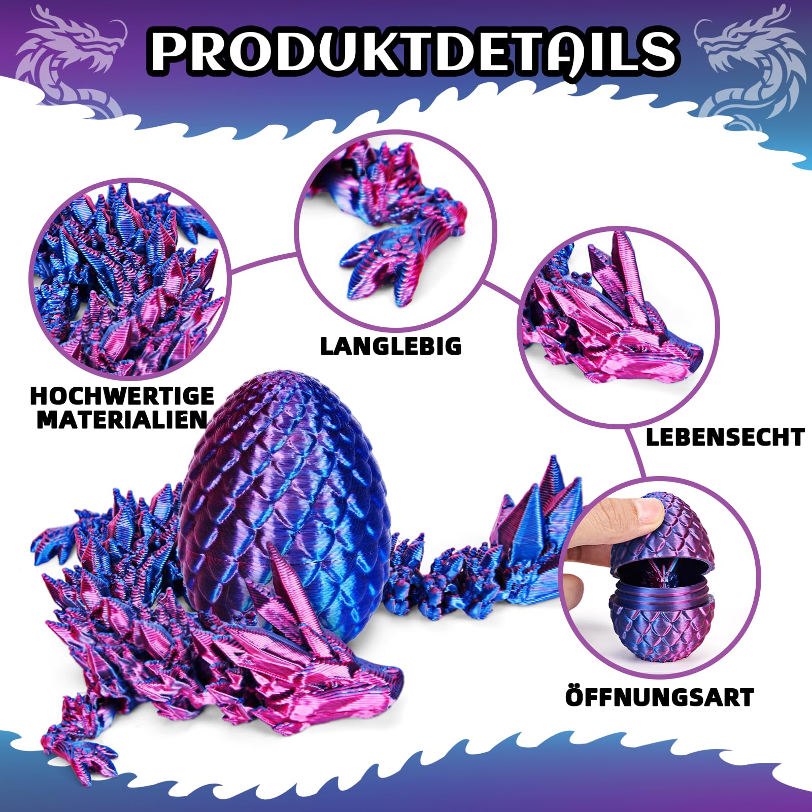 Lot 4 Figurines Dragon Miniatures 3D Dans Œuf - 12,5cm - Jouets Dragons Pâques Enfants Colorés