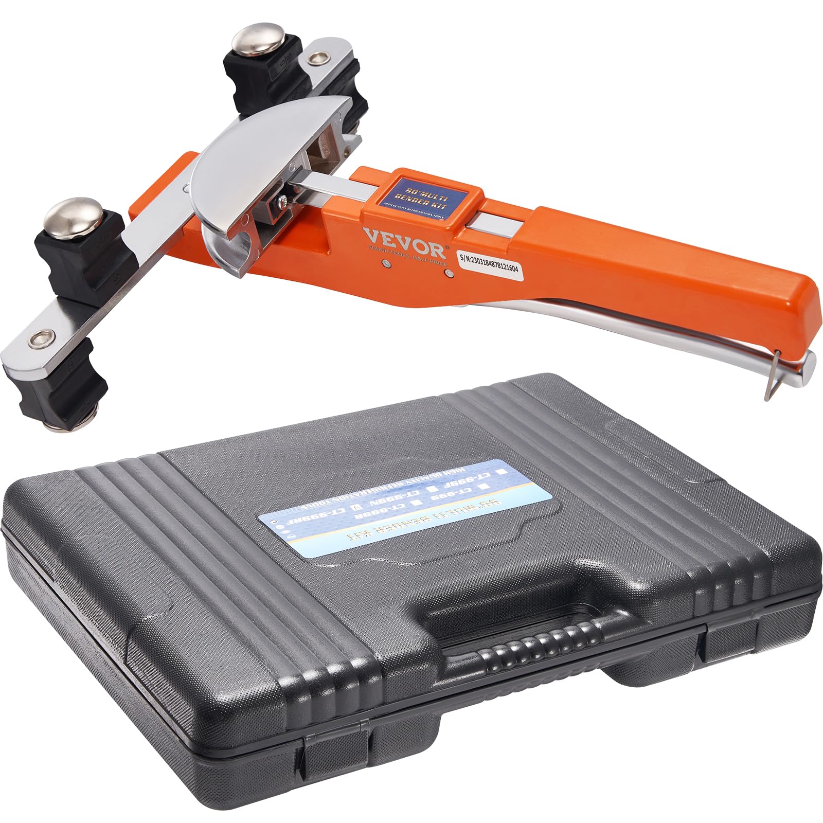 VEVOR Kit Piegatubi per Curvatura Angolazione di Piegatura 90° con 7 Matrici 1/4 a 7/8 pollici Sostituibili Fornito in Valigetta Portatile, Curvatubi a Cricchetto Pieghevole Bidirezionale a 90° 4,86kg