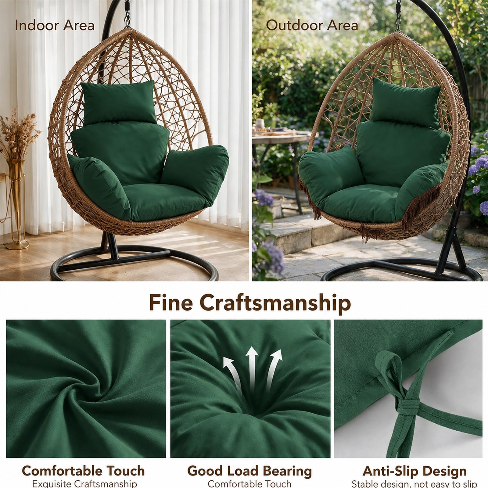 Coussin de fauteuil suspendu d'extérieur imperméable avec appui-tête