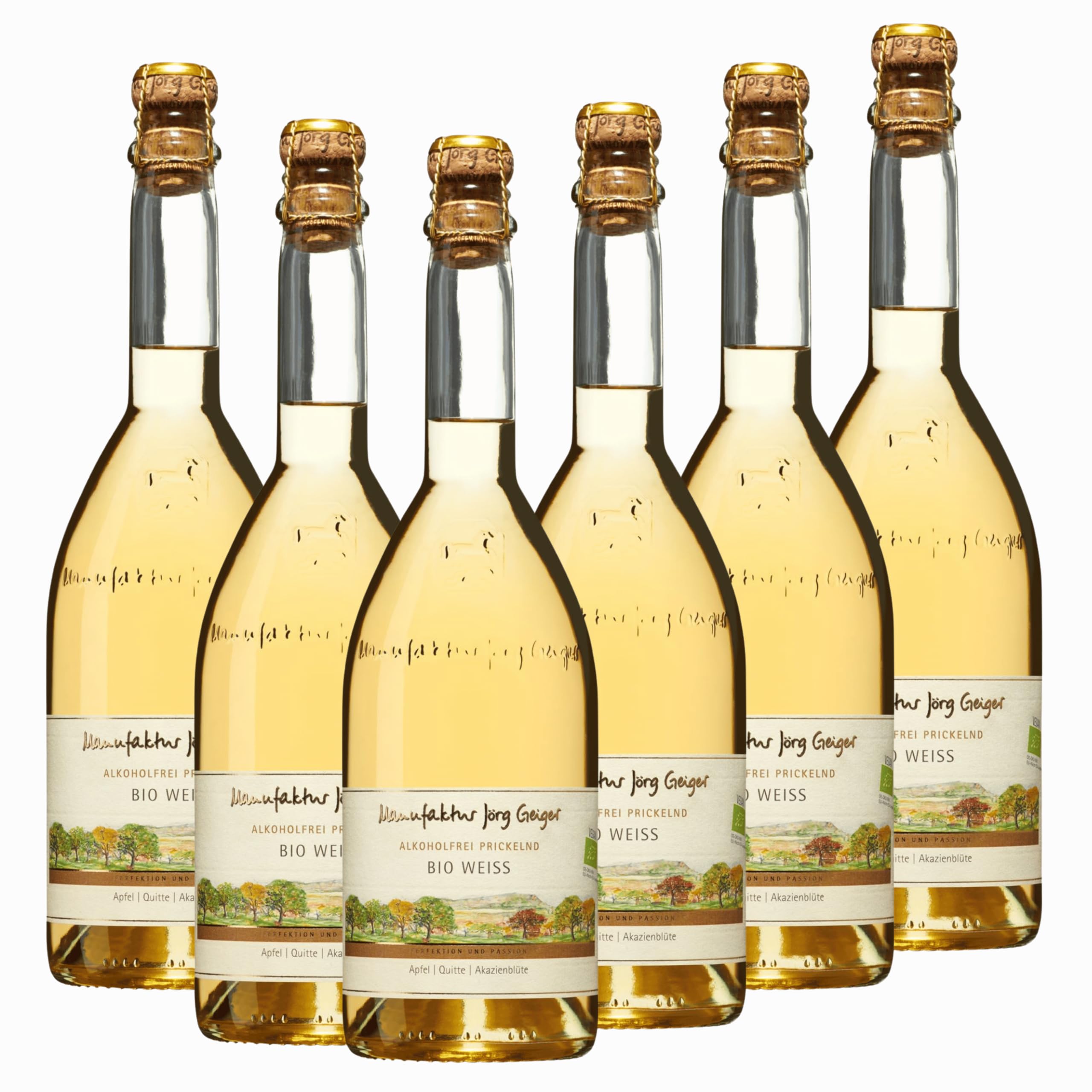 Bio Weiss Alkoholfrei Prickelnd mit gratis Sektverschluss, Jörg Geiger, 6er Paket
