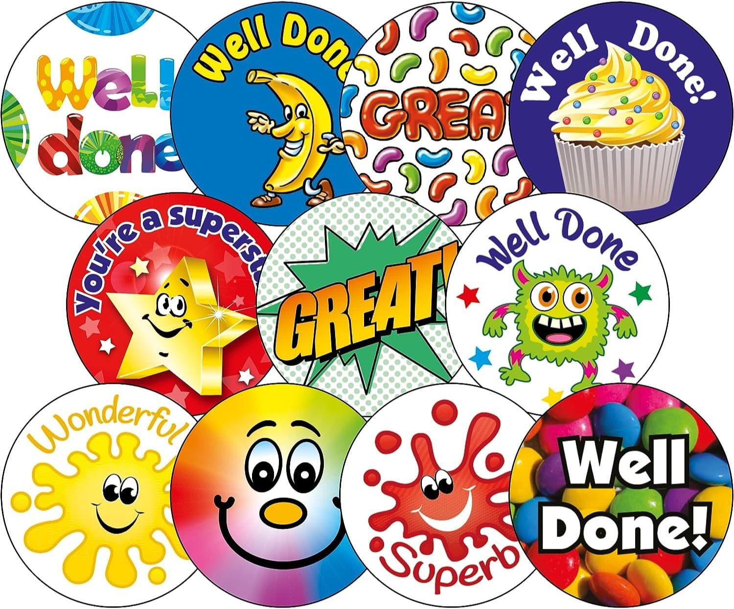 450 Mixed Scented Smelly Well Done Great Star Excellent Super Motivational Childrens Pupils School Teachers Reward Stickers Value Pack Primary Teaching Services