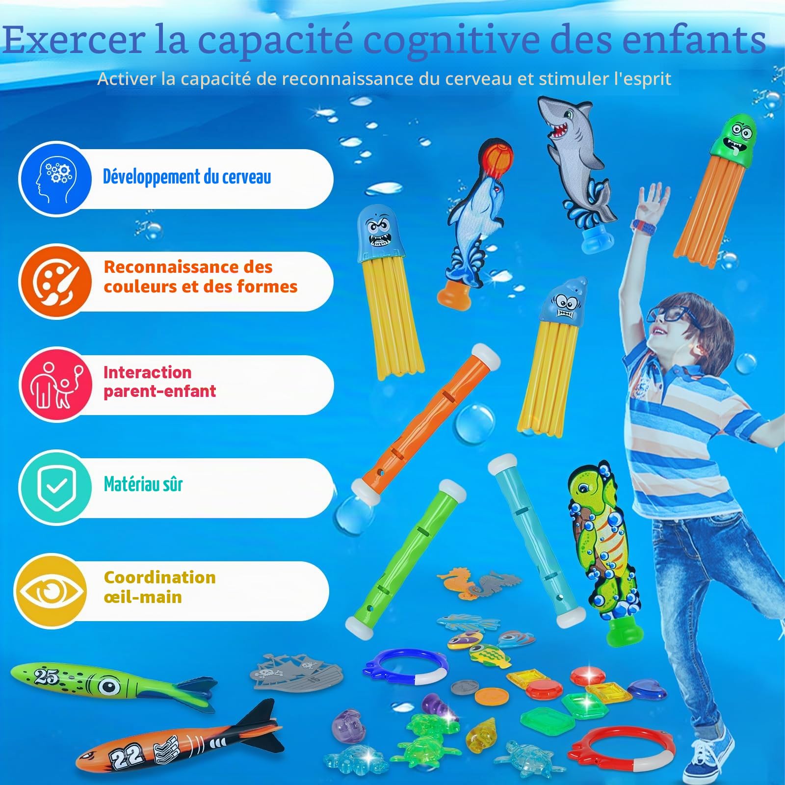 46pcs Jouet de Plongée, Jouets de Natation pour Piscine de Plongée, Jeux d Eau Exterieur pour Enfantsé