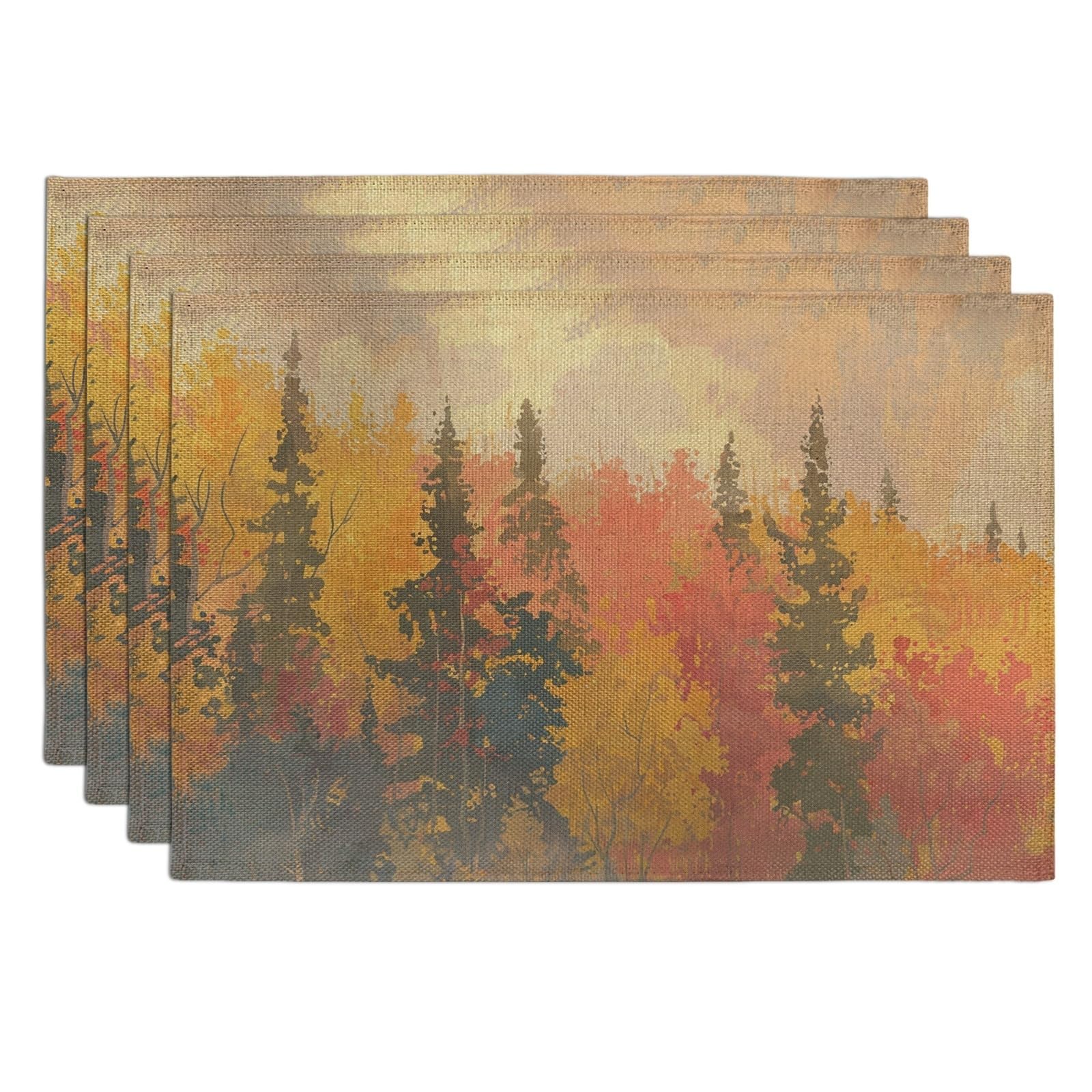 Autumn Leaves Placemats, Orange Rustic Nature Place mats for Dining Table, Non-Slip Washable Indoor Outdoor Party Decorative Placemat Set of 4