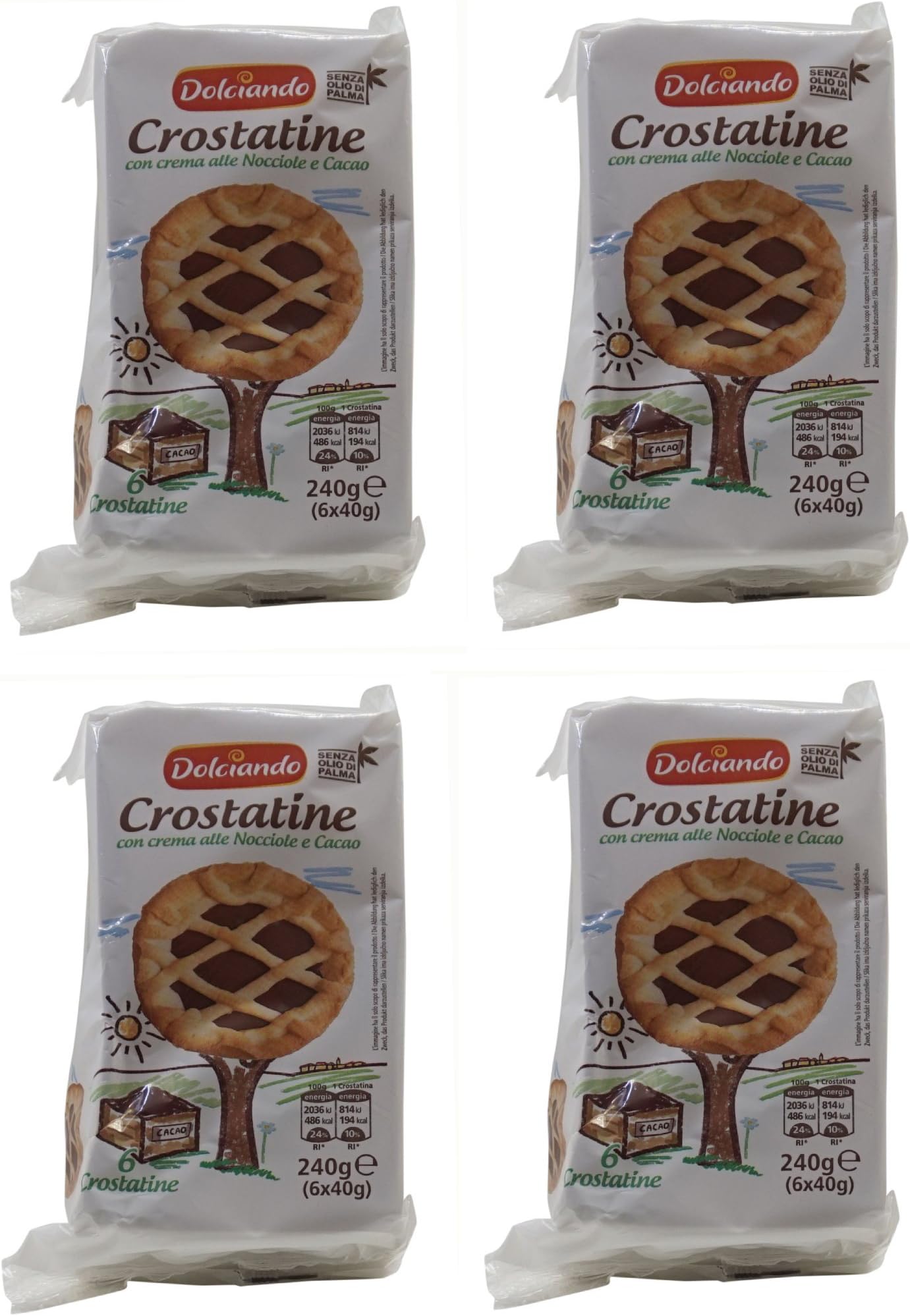 Dolciando: "Crostatine al Cacao" Cocoa Cream Trats - 4 Packs of 6 - 24 Tarts Total - [ Italian Import ]