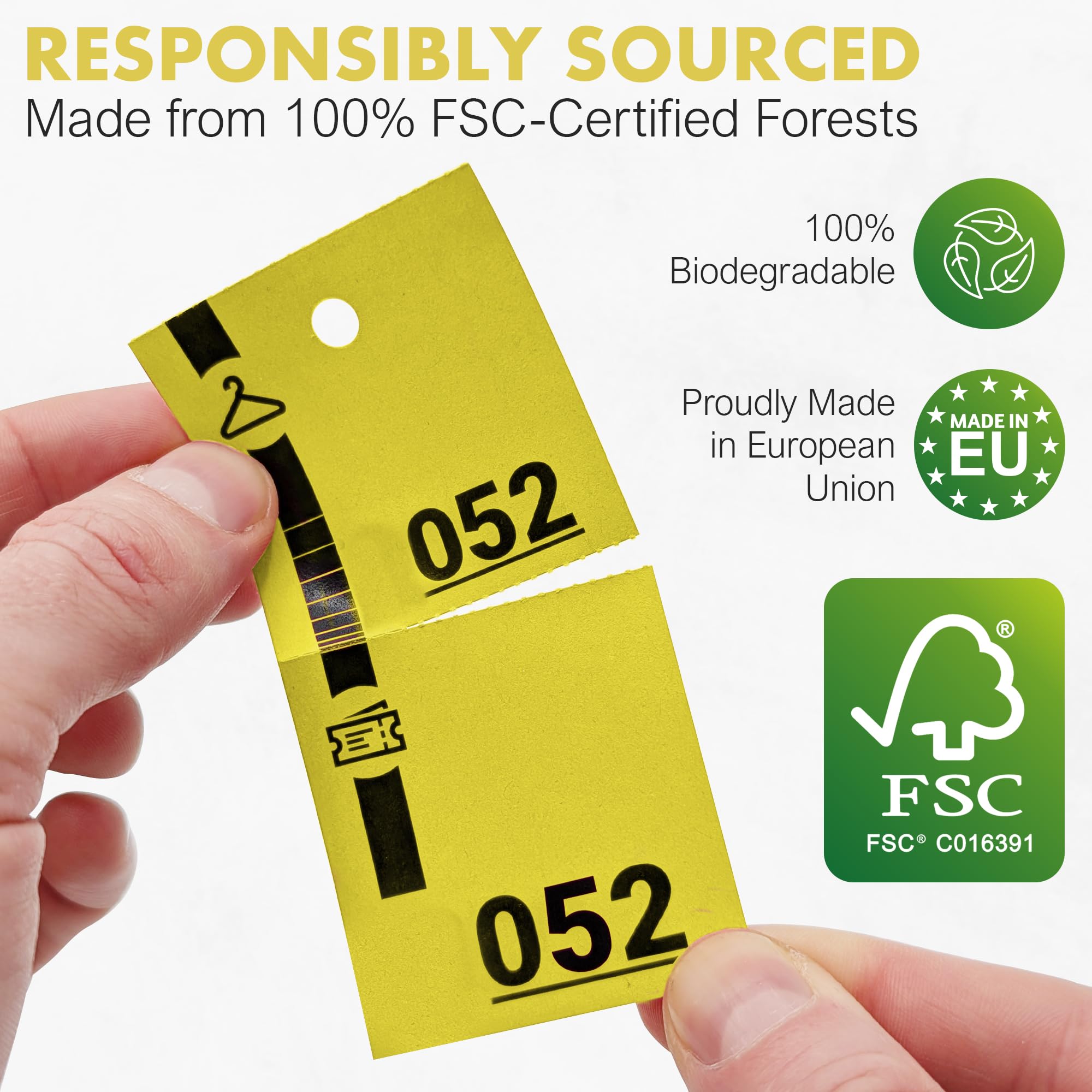 500 Yellow Cloakroom Tickets, Numbered from 1 to 500, Perforated and Detachable in Three Parts, Ideal for Reception Gala - Image 4