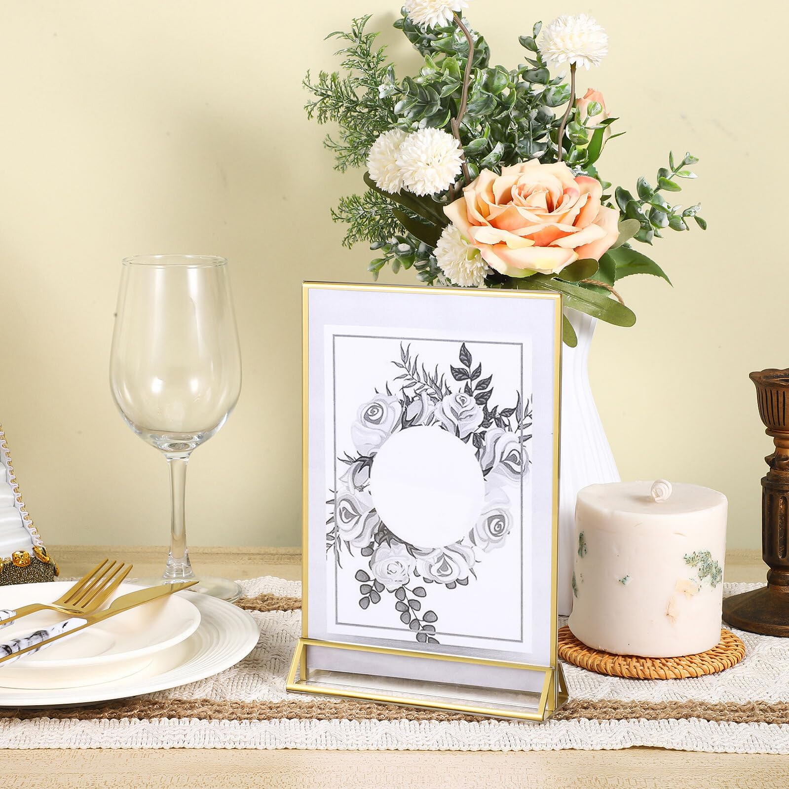 SHINEOFI 2 Piezas Soporte de Carteles Acrílico Transparente Doble Cara con Borde Dorado para Menú y Número de Mesa Exhibidor de Mesa Pequeño para Bodas y Restaurantes de Unidades