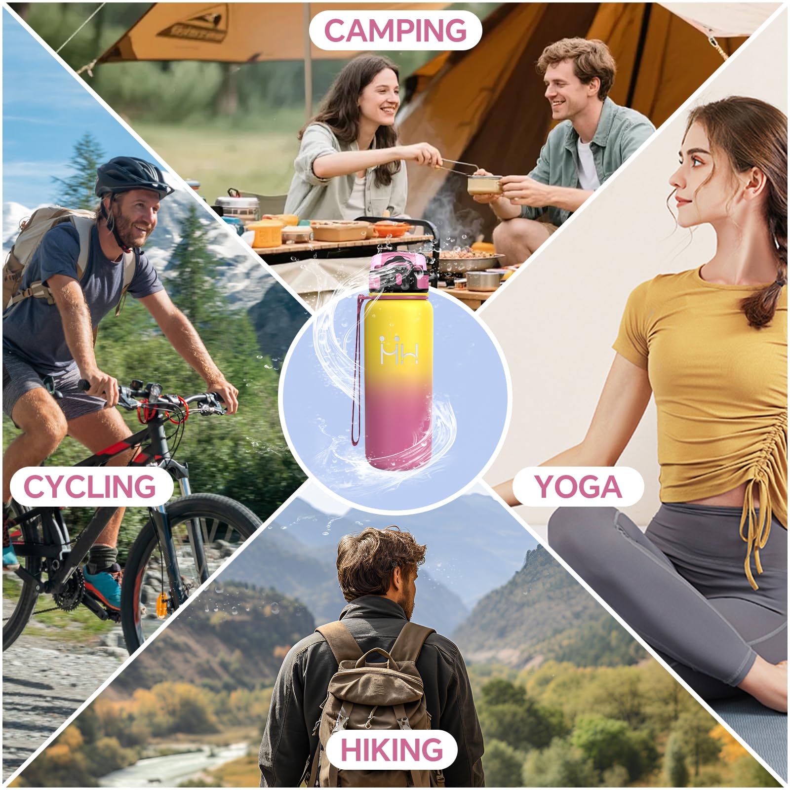 Borraccia Termica, Borraccia 750 ml, Senza BPA, Borraccie con Cannuccia, Senza Perdite, Bottiglia Termica, Acciaio Inossidabile 18/8, Borracce per Campeggio, Scuola, Ufficio, Viaggio