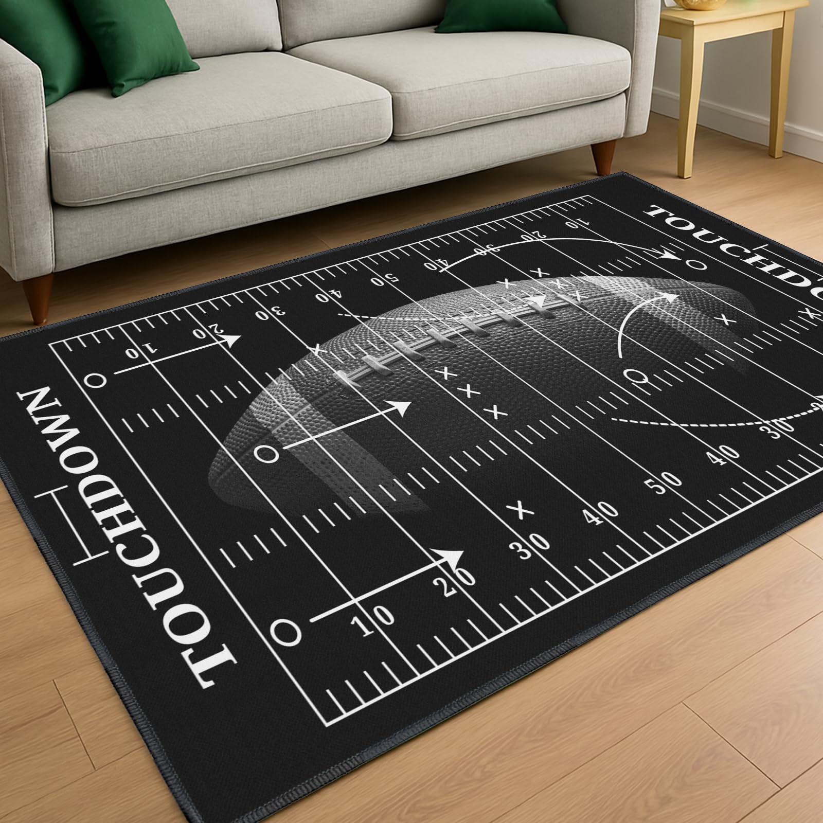 Football Rug for Bedroom,3'x5' Football Field Rugs with Non-Slip Backing,Sports Area Rug for Living Room and Game Room Decor