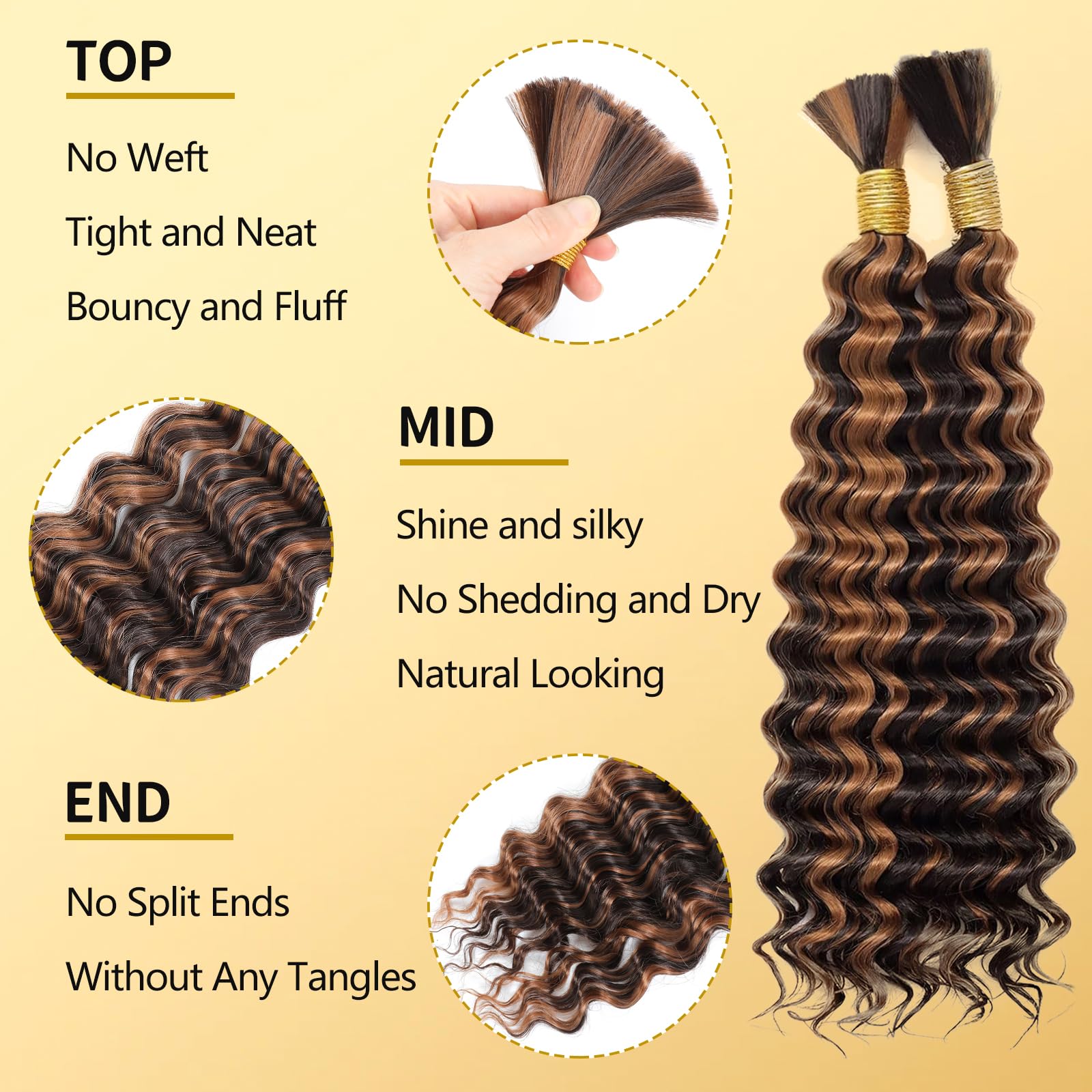 LPARMJIT Deep Wave Bulk hair for Braiding 18 inch 2 Bundles/Pack No Weft for Braiding Wavy Synthetic Braiding Hair Extensions for Boho Braids (P4/30 - Image 3
