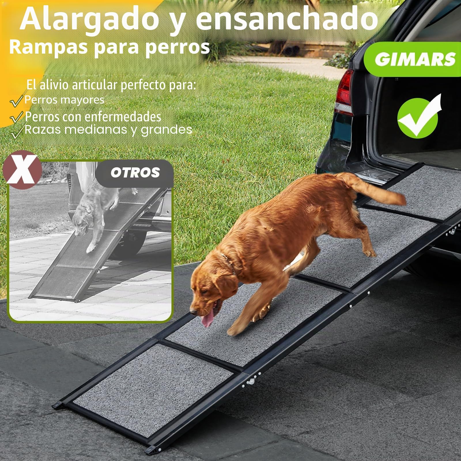 Gimars Rampa para Perros de 180 cm, Plegable y Portátil con Superficie Antideslizante, Ideal para Autos, Camiones y SUVs, para Perros Grandes y Medianos de hasta 110 kg