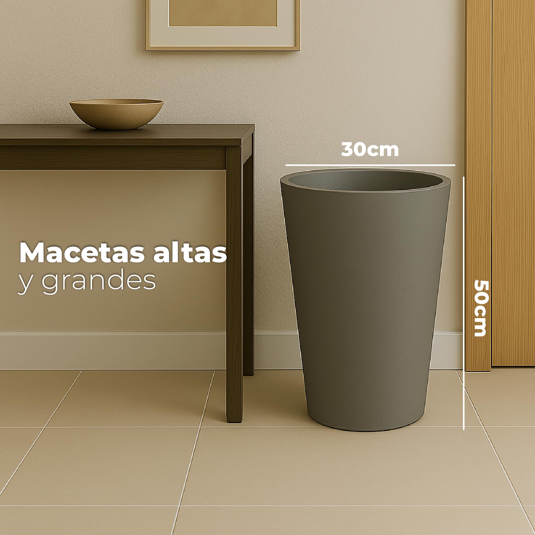 ActivoTex Maceteros Altos Interior. Macetero Grande Interior Maceta Alta Exterior y Terraza. 30 cm (2 uds) Macetero Decorativo de Plastico Jardinera Alta Maceteros Largos y Estrechos (Topo, Pack 2)