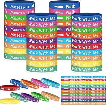 Foilswirl 50 Pcs LDS Mormon Silicone Bracelet LDS Youth Theme Walk with Me Bracelet Bishop Christian Faith Baptism Gifts for Men Women TeensNovelty Color