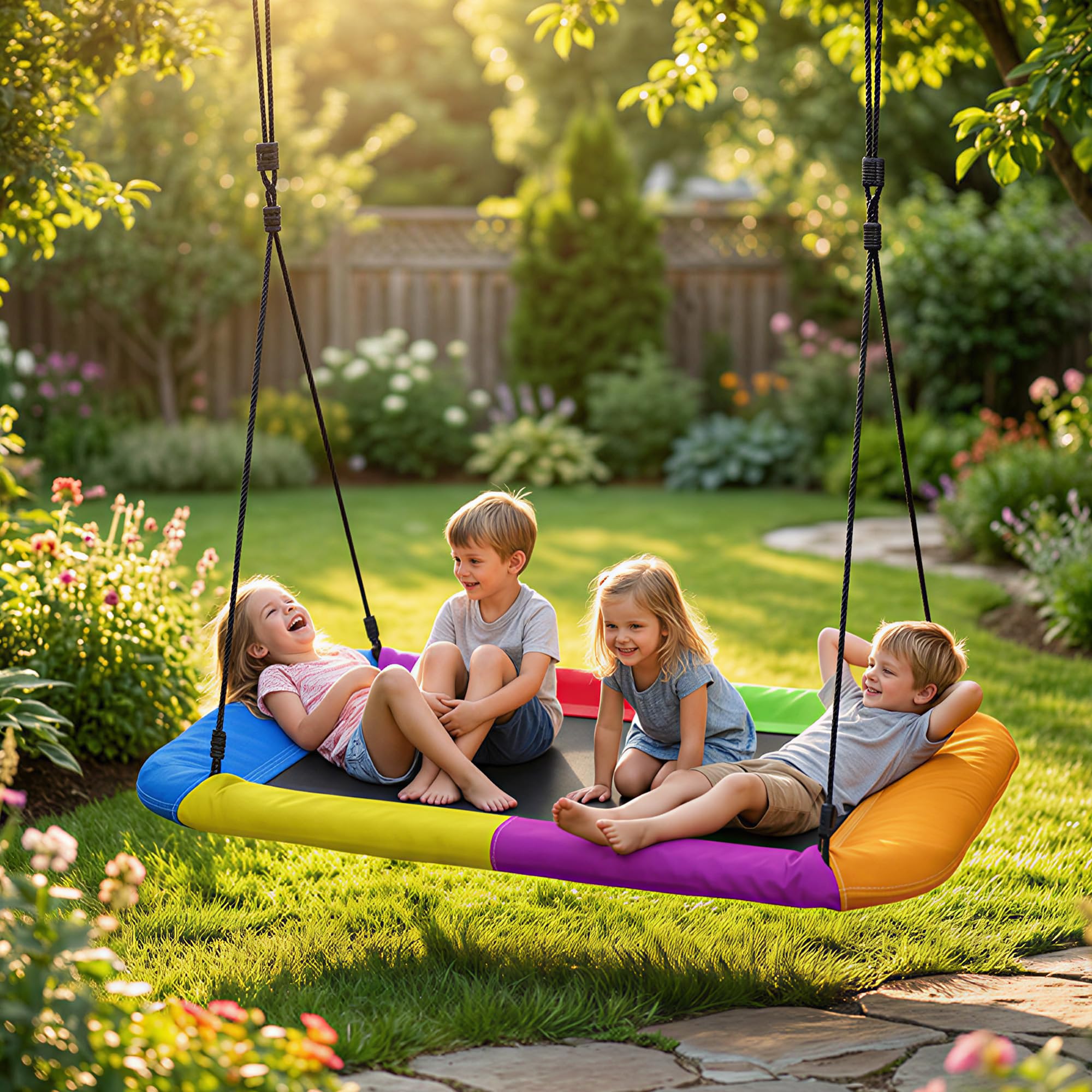 AIYAPLAY Columpio nido, altura ajustable, 148 x 77 cm, hasta 300 kg, columpio de jardín con cuerdas ajustables, columpio para niños de 3 a 8 años, para niños de 3 a 8 años, para exterior e interior