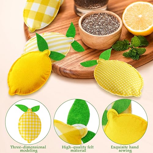 Miniatura 5 de Patelai 12 piezas de decoración de bandeja escalonada de limón, decoración de tela rellena de verano de 5 pulgadas, decoración de cocina rústica