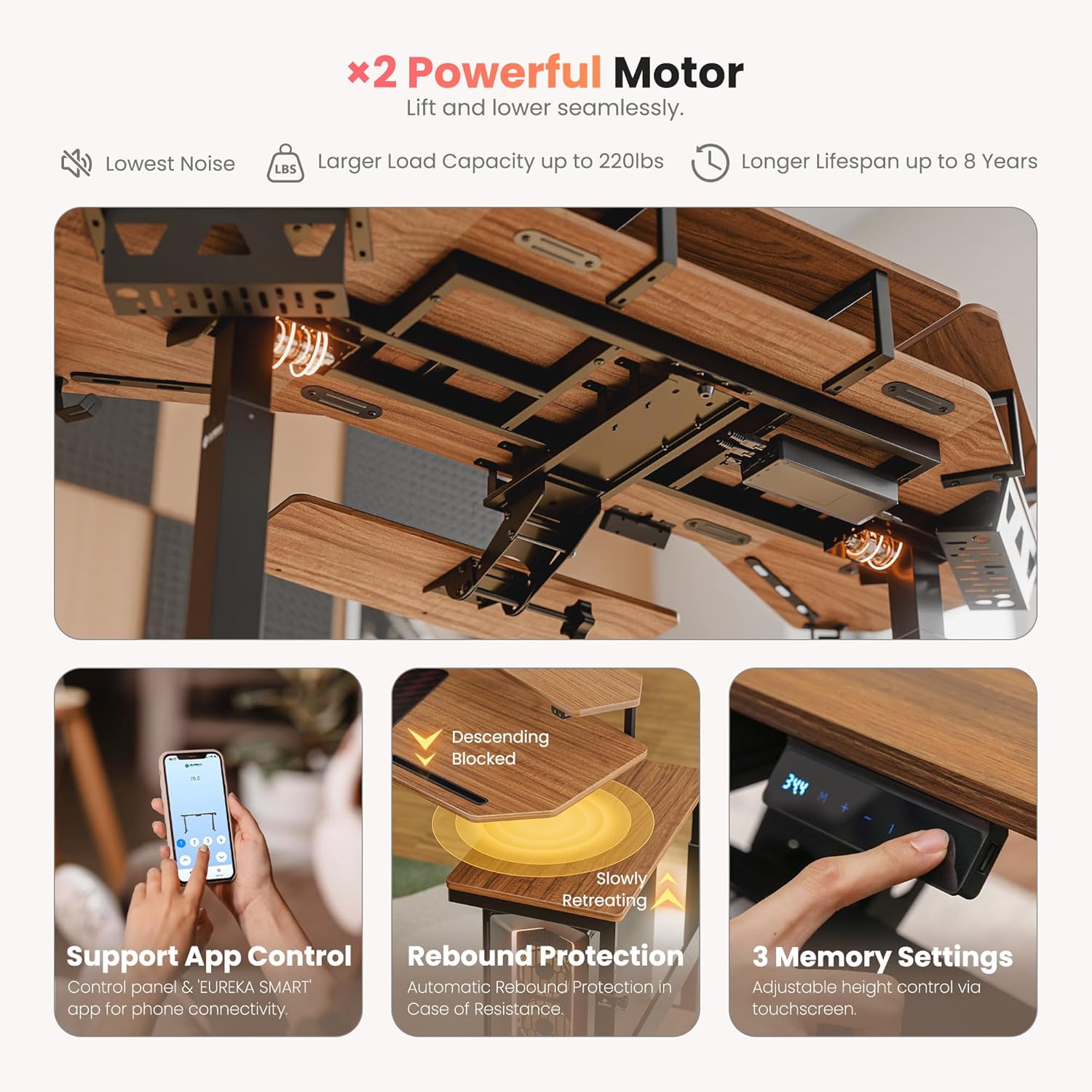 EUREKA ERGONOMIC 72" Standing Desk, Adjustable Height Dual Motor Computer Desk with Keyboard Tray & LED Monitor Stand, Gaming Music Studio Workstation, Slot Design, Deep Walnut