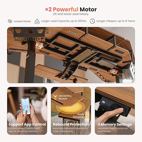 Miniatura 7 de EUREKA ERGONOMIC Escritorio de pie de altura ajustable, escritorio de computadora con bandeja para teclado de 72 pulgadas, escritorio de estudio de