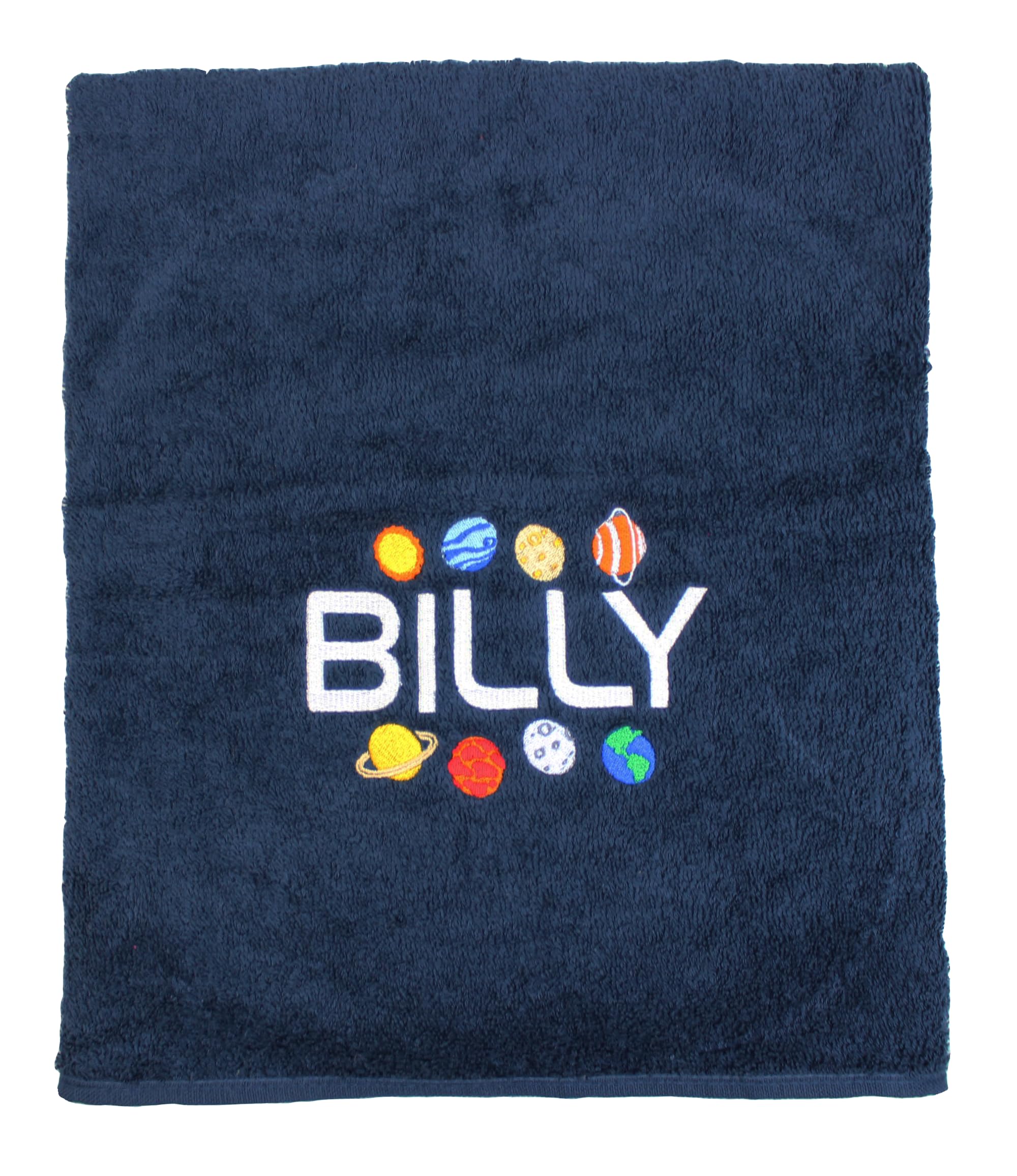 TeddyT's Personalised Space Themed Planets Embroidered Navy Swimming Bath Towel