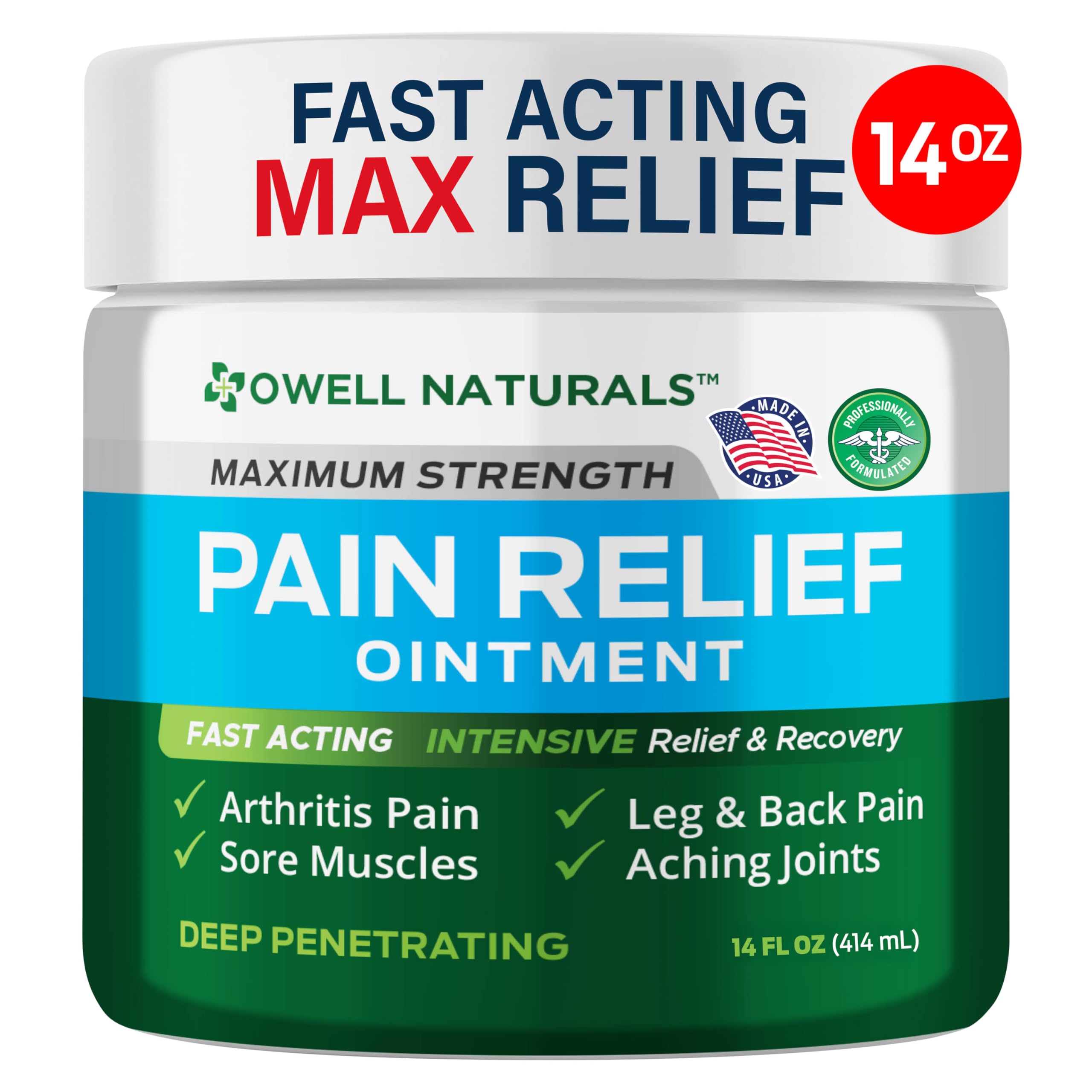 Pain Relief Ointment14 oz – All Natural Oil Based Fast Acting Formula for Joint & Muscle Discomfort, Long-Lasting Soothing Balm for Sore Muscles & Stiffness