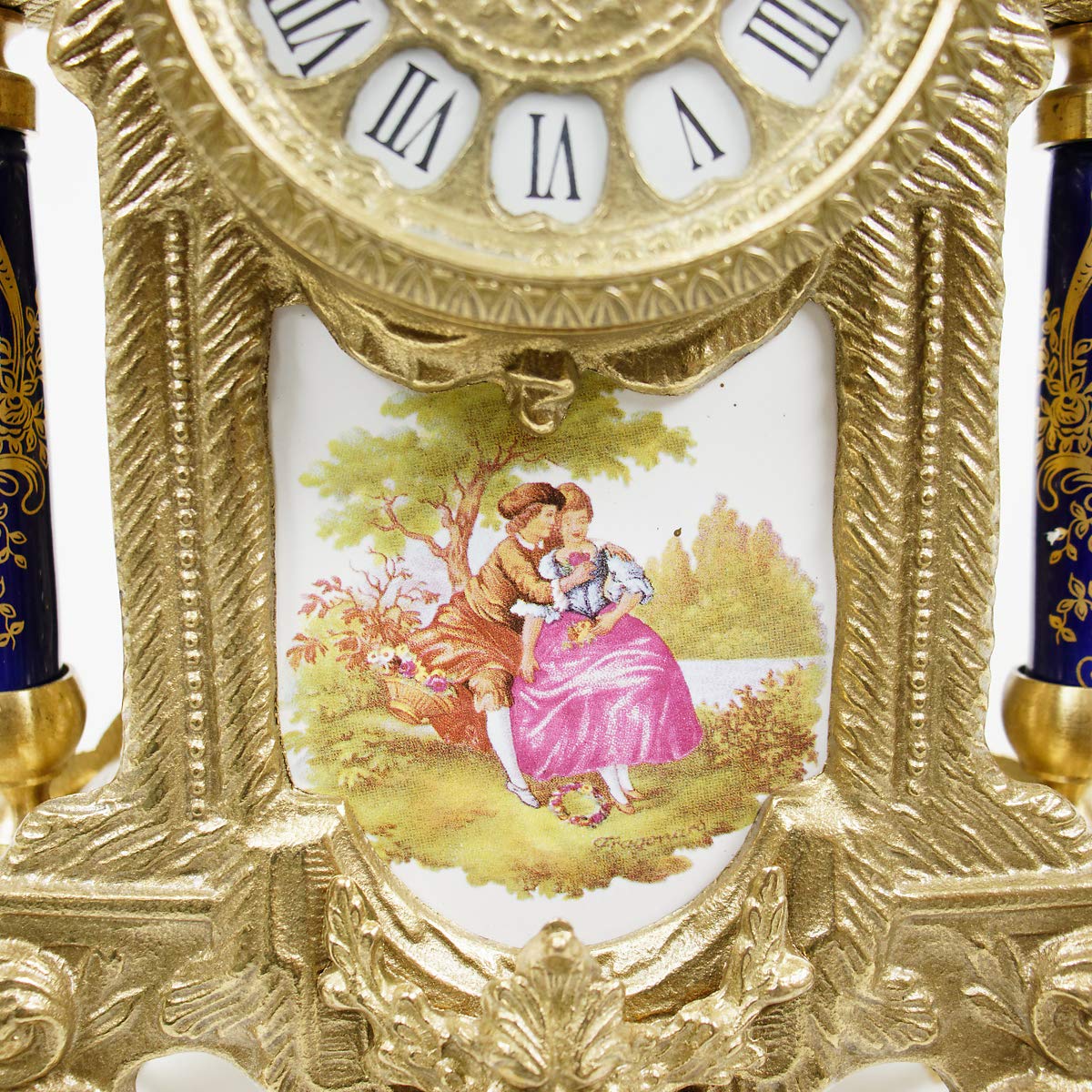 イタリア 時計 キャンドルスタンド 真鍮 磁器 ブルー 425TBG