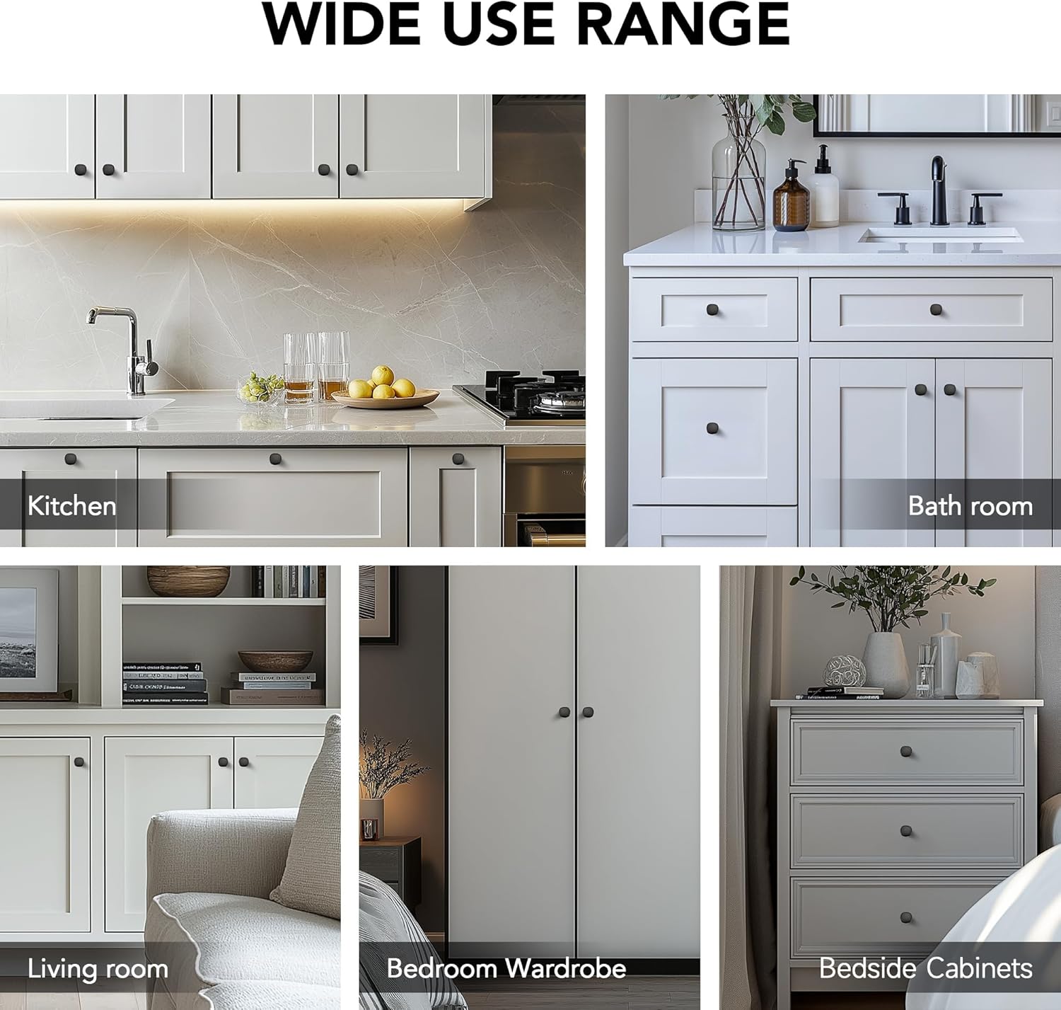 HOME EDIT Black Cabinet Knobs Single Hole Wide Base Square Kitchen Cabinet Pulls for Drawers 24 Pack