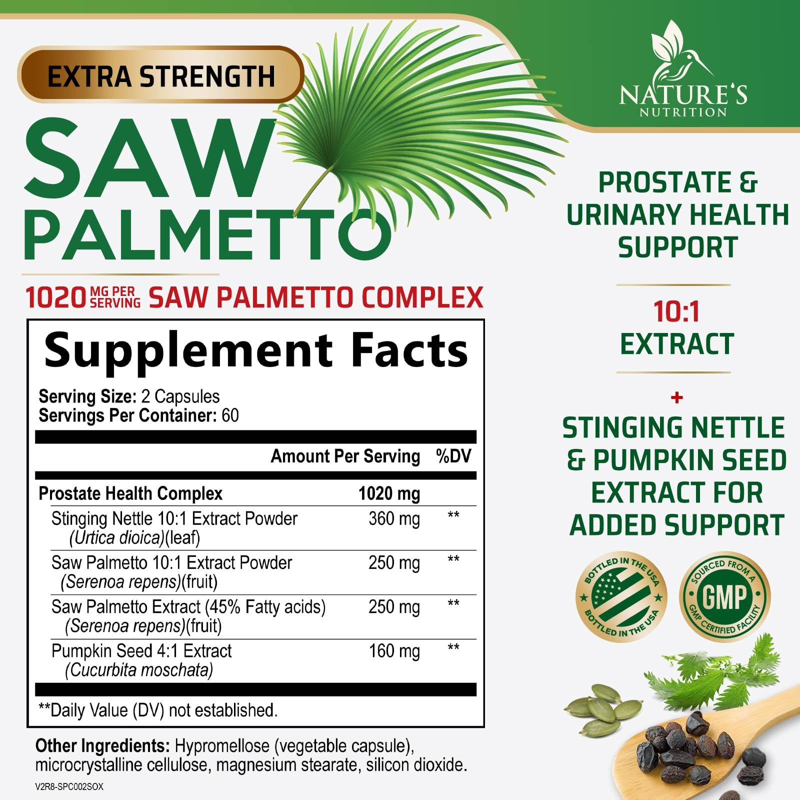 Saw Palmetto for Men - 3X Strength Prostate Health Supplements for Natural Men's Urinary Health Support - with Stinging Nettle and Pumpkin Seed Extract - Prostate & Hair Health Support - 120 Capsules — Amazon image 2