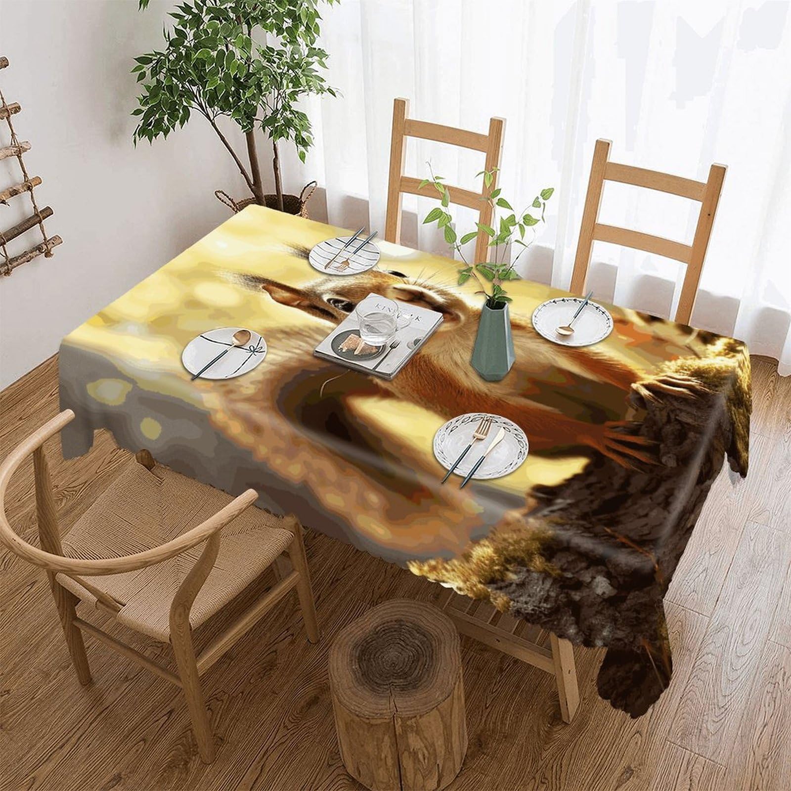 FekiLoot Funny Squirrel Tablecloths for Rectangle Tables Wipeable Spillproof Polyester Table Cloth Wrinkle Free Farmhouse Dining Tables Cover Elegant Vintage Decor Tablecover