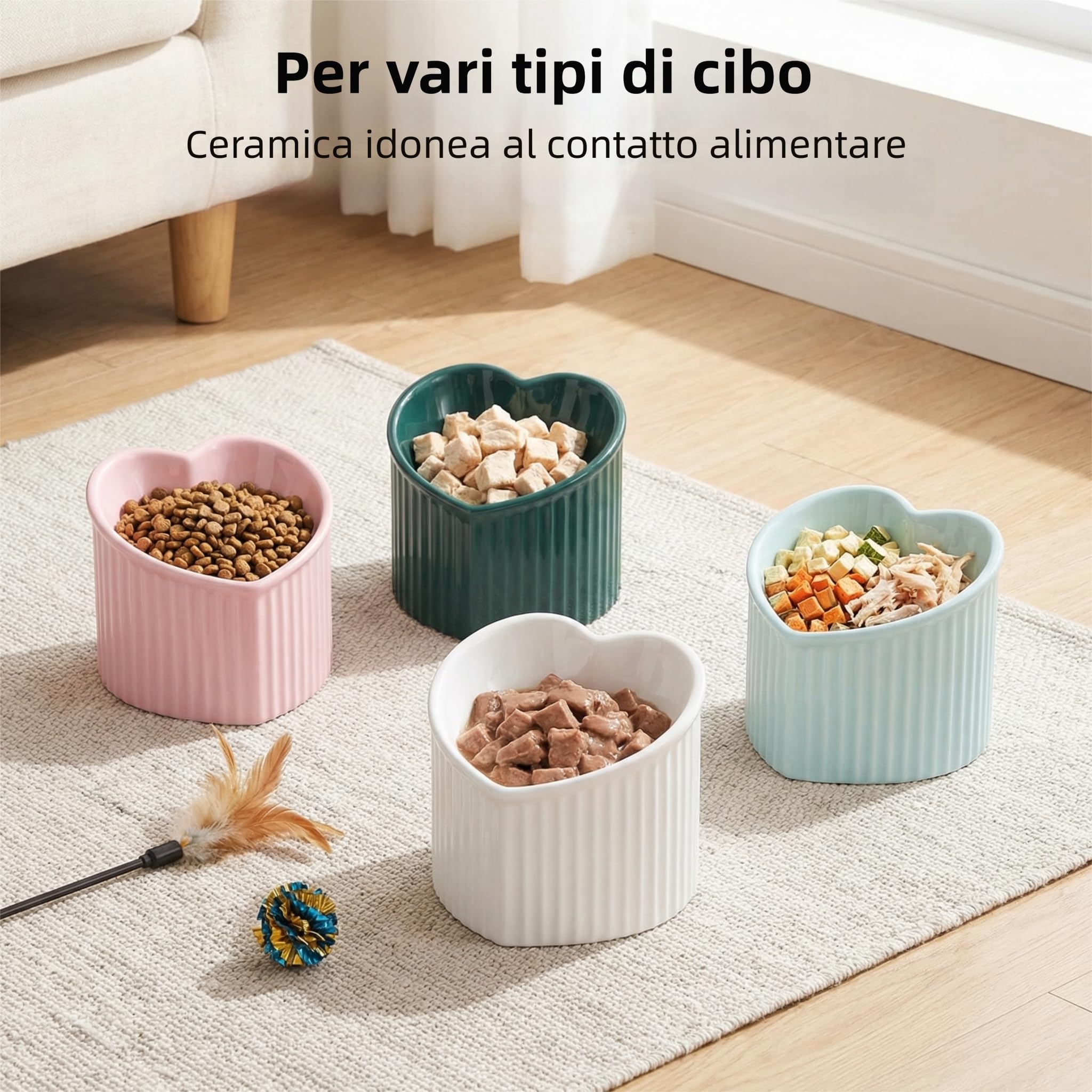 Ciotola per Gatti Rialzata e Inclinata - Ciotola Gatto in Ceramica Anti Vomito - Adatta per Microonde e Lavastoviglie - 180 g