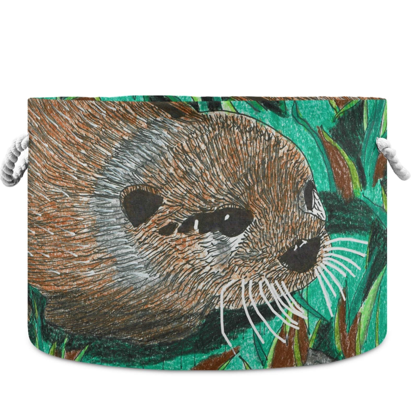 visesunny Storage Basket Otter Green Meadow Nursery Hamper Basket Clothes Toy Storage Organizer Bin Box Collapsible Laundry Bag for Kid Room,Playroom,Bathroom,Living Room,Dorm,Office