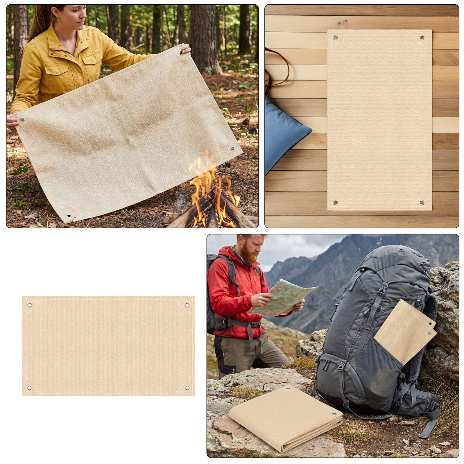 Toddmomy Tapis de Barbecue Résistant la Chaleur en Fibre de Verre Beige, Lot de 2 Pièces, Tapis D'isolation pour Sols Extérieurs, pour Camping et Rassemblements en Plein Air