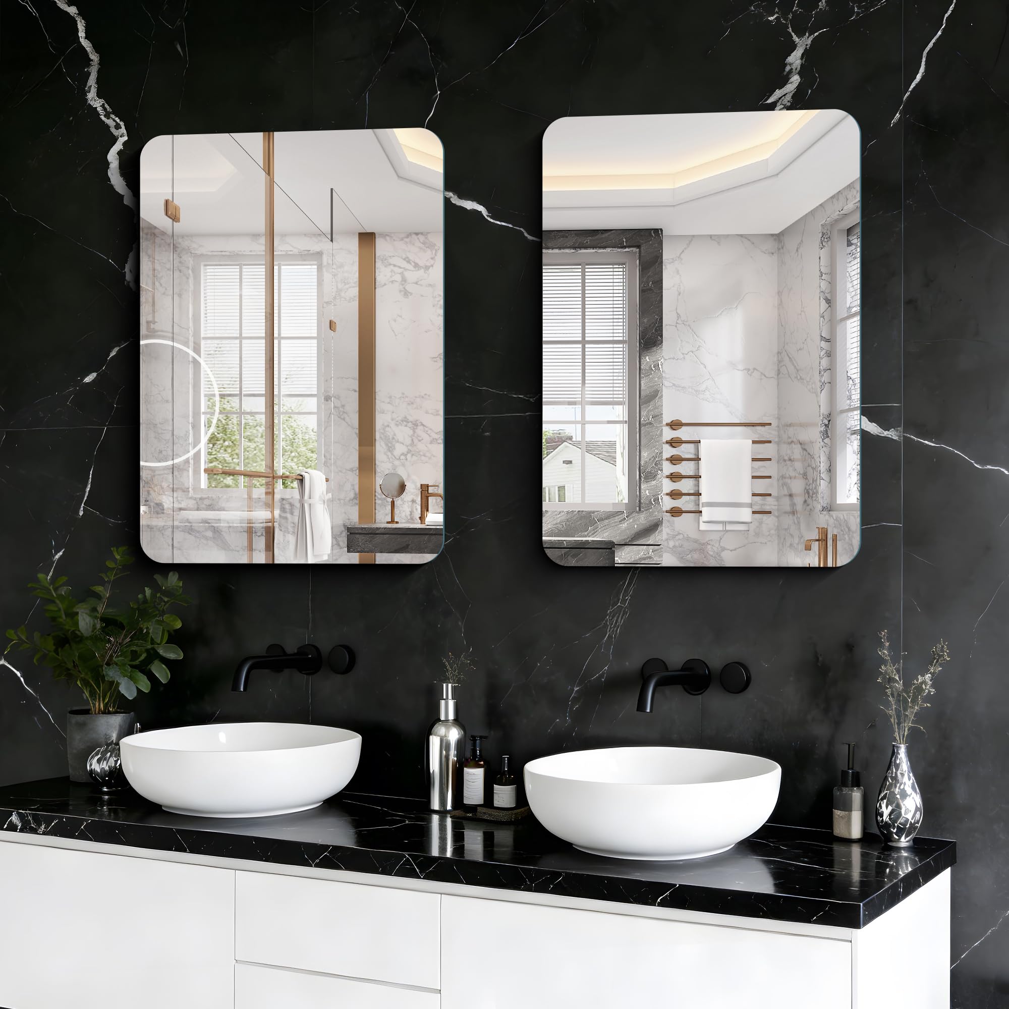 KOCUUY Espejo de baño Rectangular sin Marco, Espejo de Pared de 70 x 50 cm, Espejo con Cristal irrompible, reflexión HD, Esquinas Redondeadas, Adecuado para baños, dormitorios o vestidores.