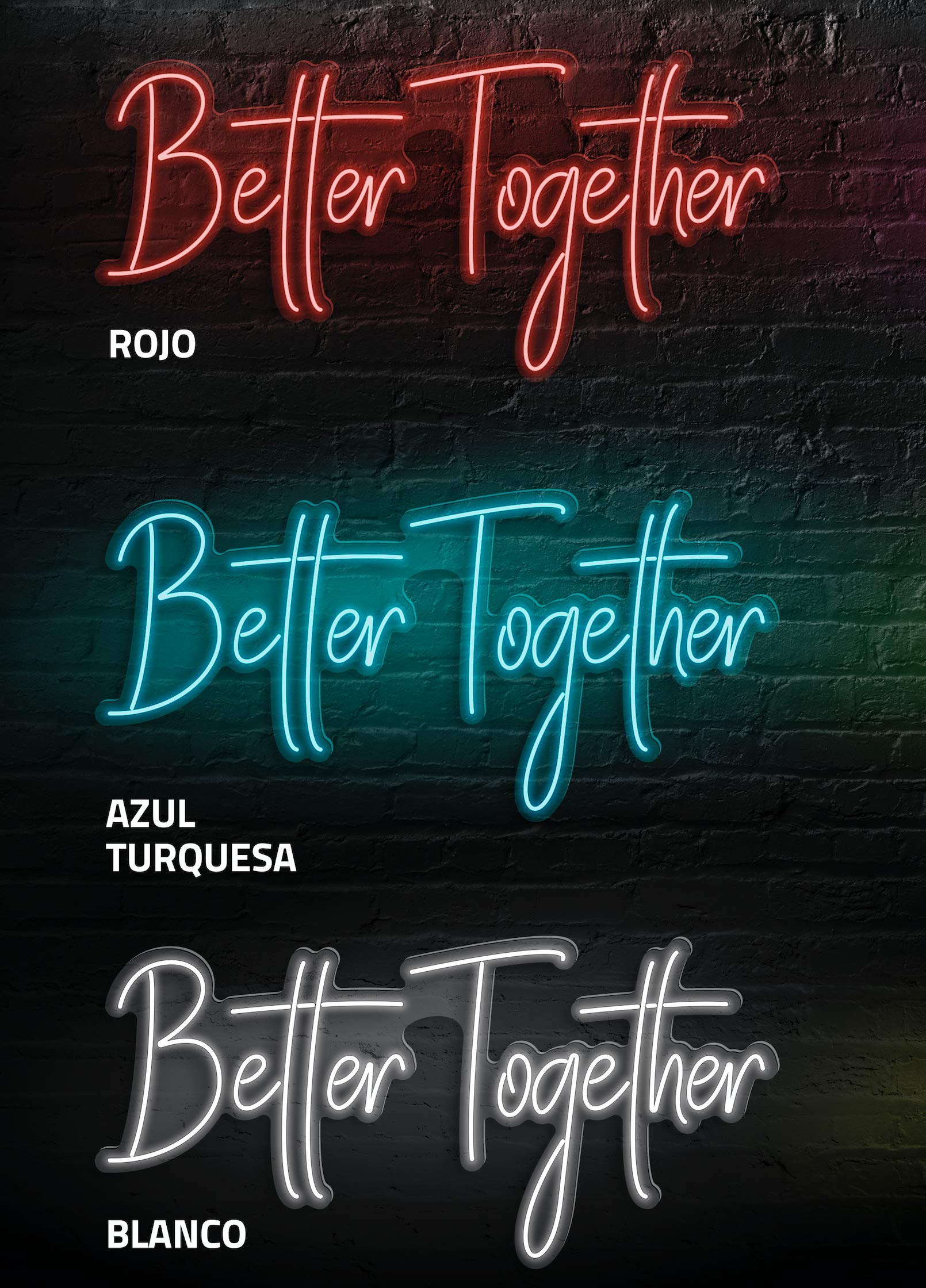 Neon Better Together | Diferentes tamaños y colores | Base metacrilato 5 mm | Neon flex | (BLANCO CÁLIDO, S (100 x 48) cm)