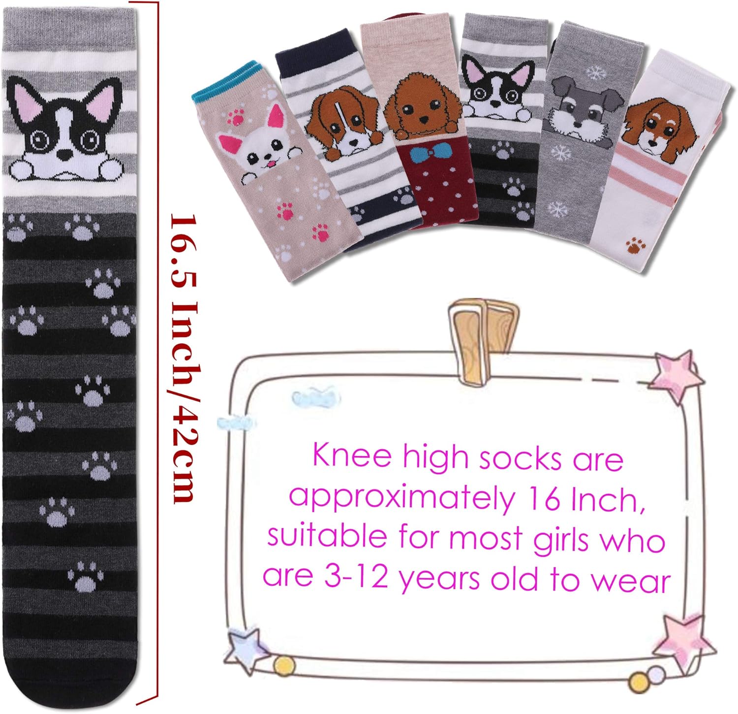 FNOVCO Girls Knee High Socks Kids Crazy Fun Gift Cute Animal Patterns Cotton Long Socks 6 Pairs - Image 4