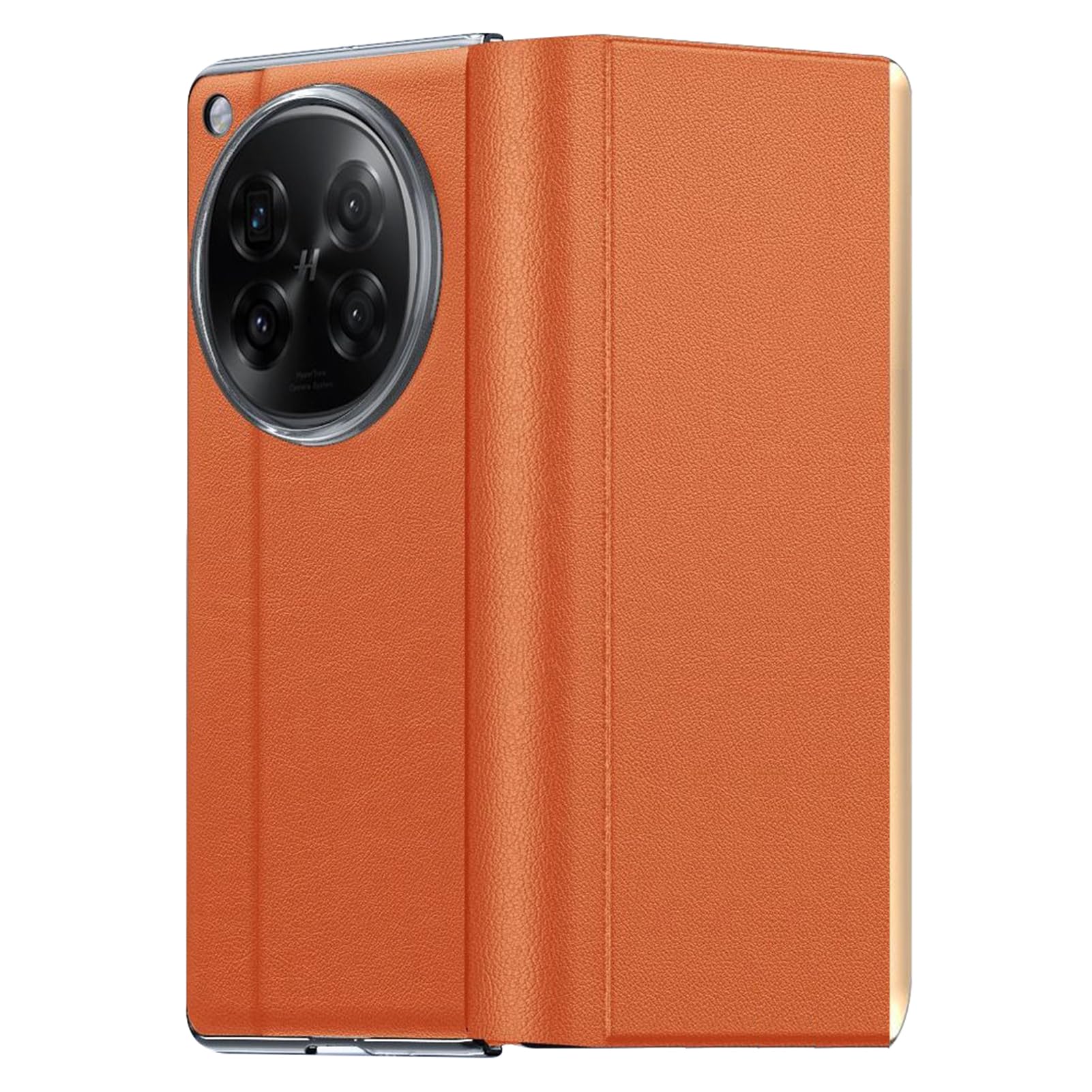LUOTANL Leather Case for Oppo Find N6, Lens Protection Luxury Flip All -Inclusive Case Plating Gold Edge Shockproof Cover,Orange,N6